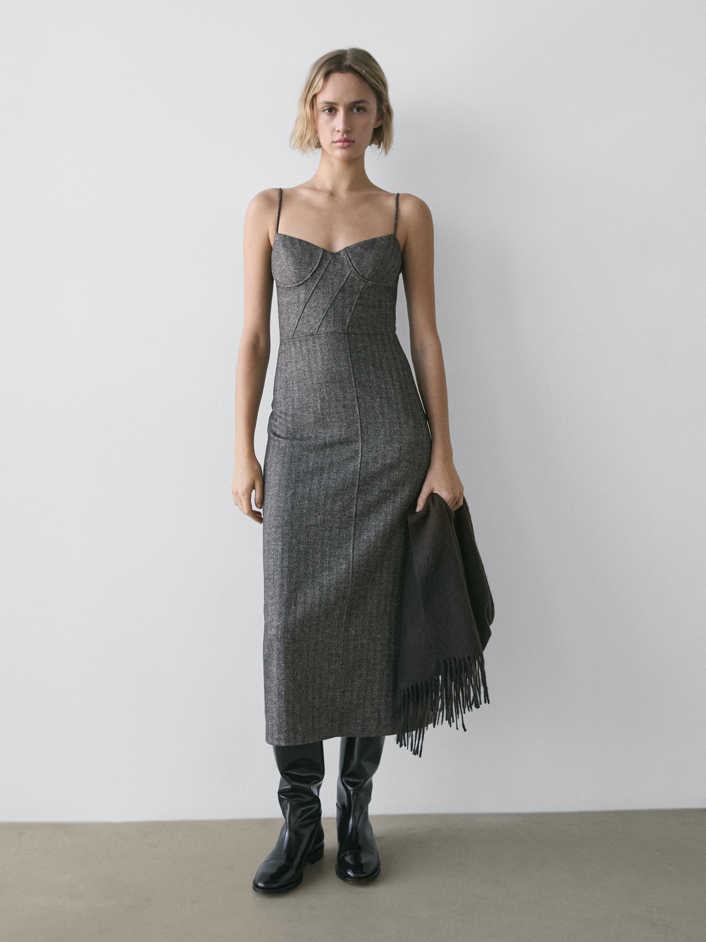 Strappy midi dress — CHARCOAL