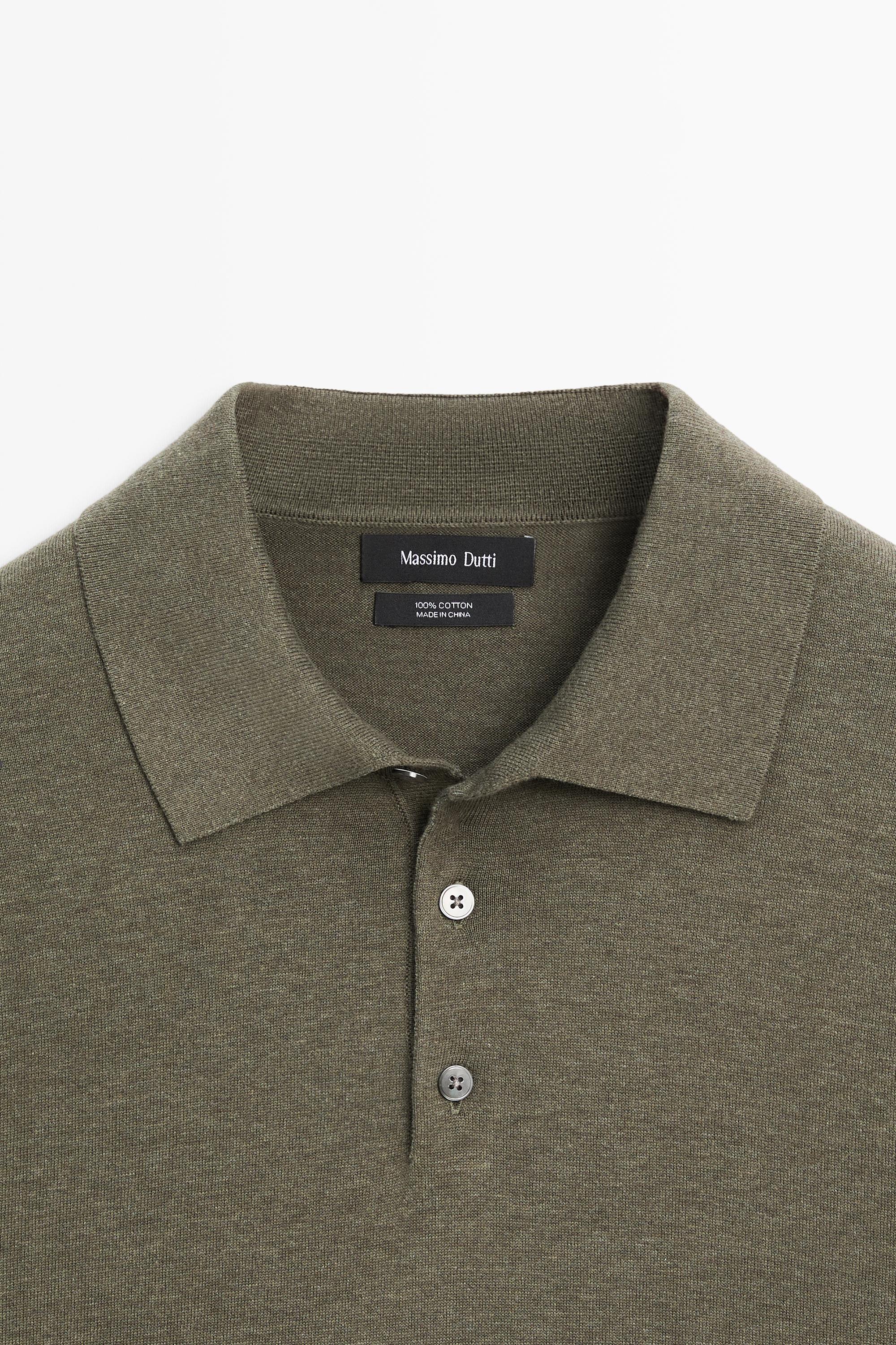 100% cotton knit polo shirt — GREEN MARL