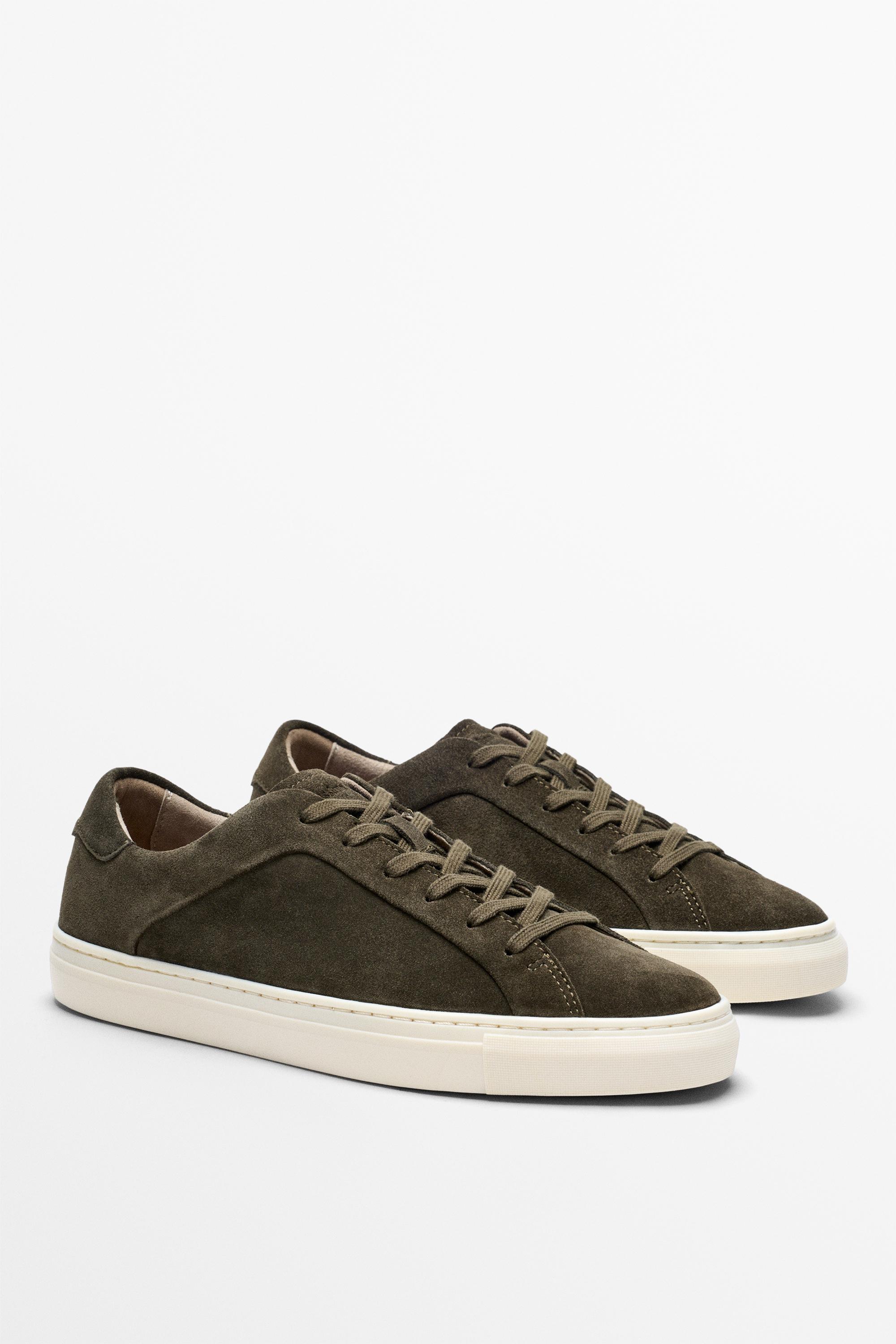 Leather trainers with lug sole — KHAKI
