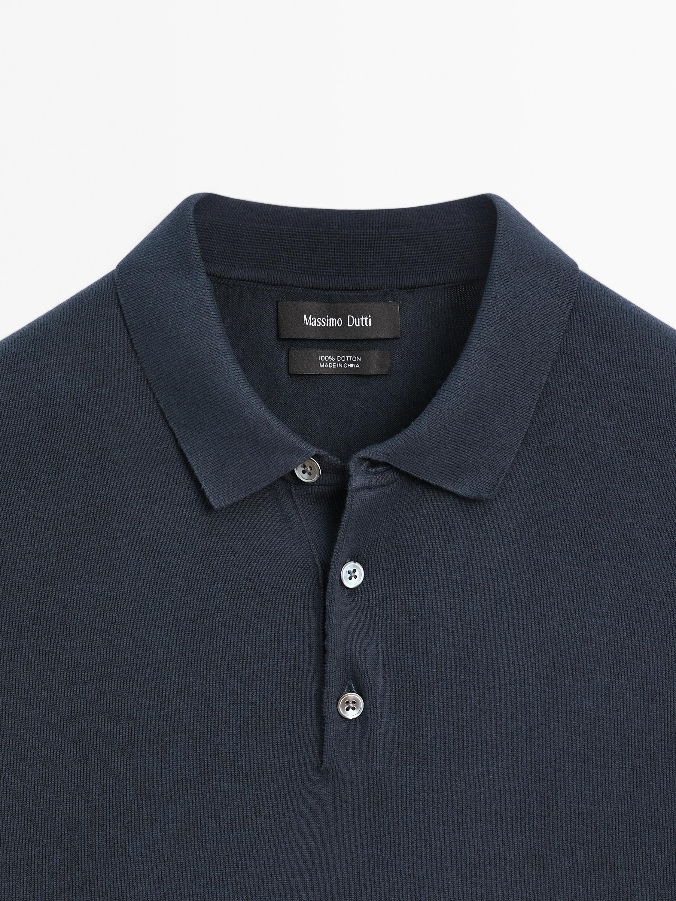 Short sleeve cotton polo sweater · Navy Blue, White, Blue