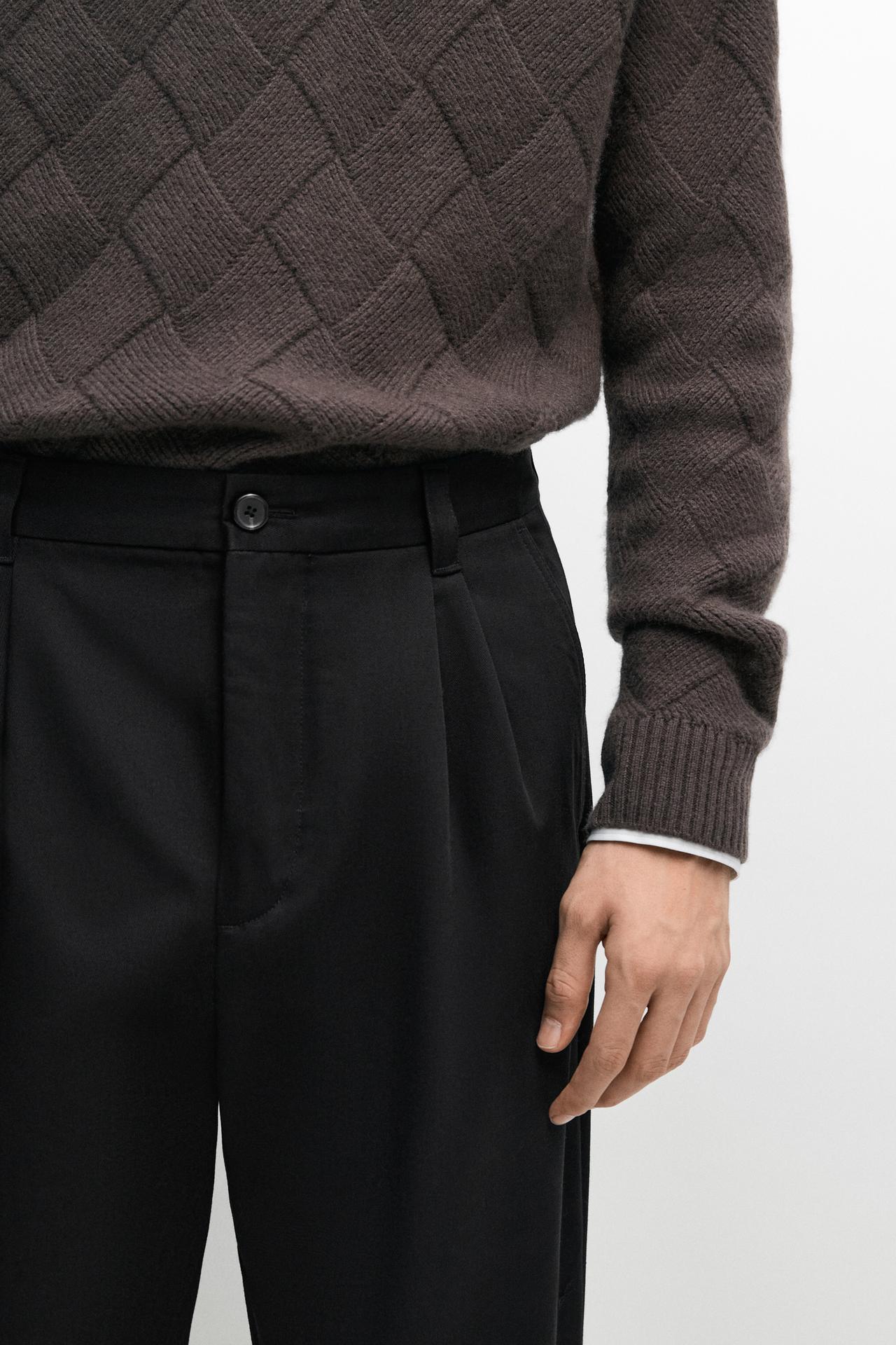 Pants with double pleats, 100% cotton — BLACK