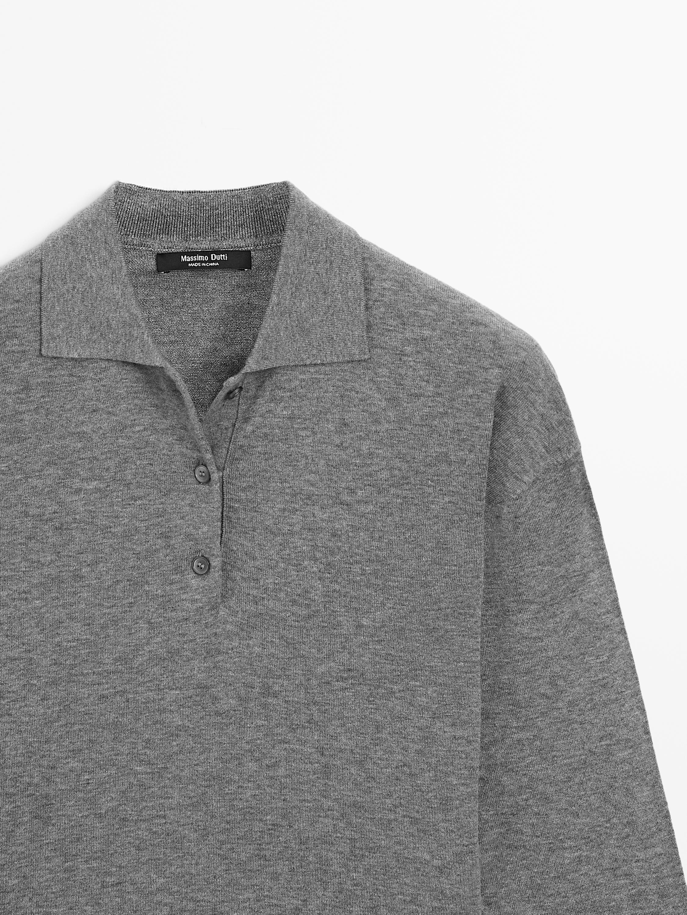 Cotton blend knit polo sweater