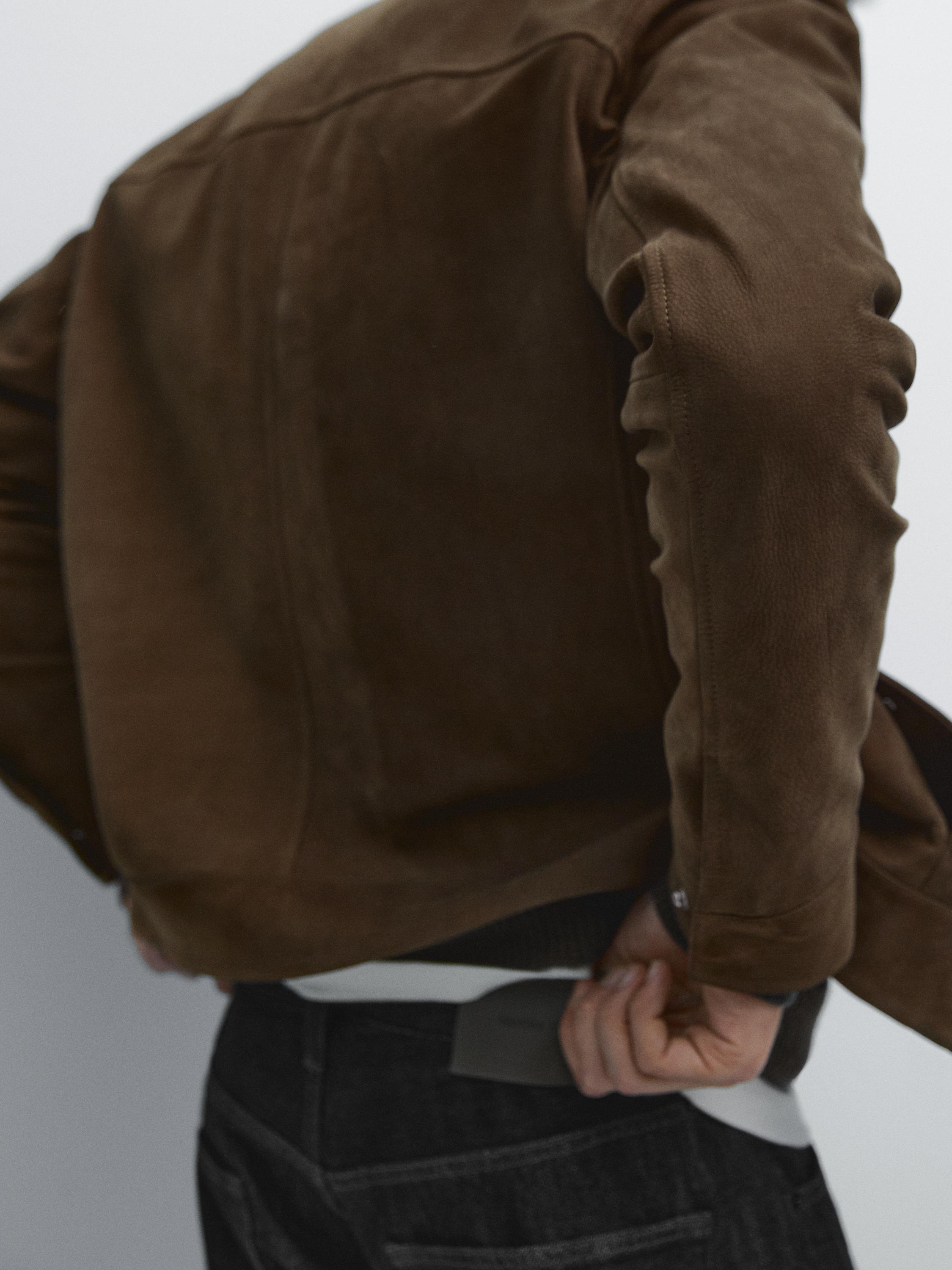 Short suede leather jacket — OLIVE