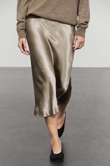 Satin flared midi skirt — TAUPE GREY 3