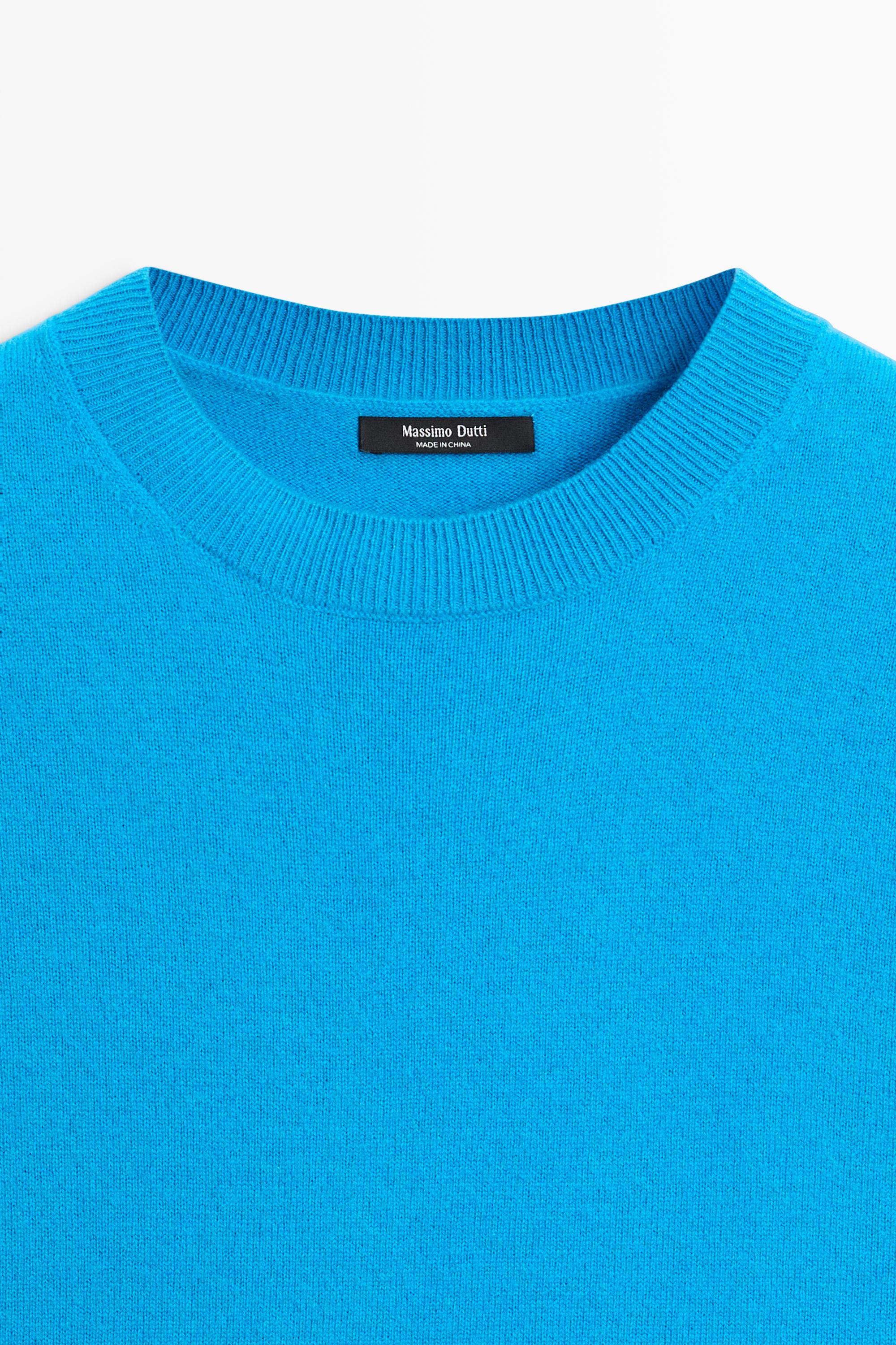 Short sleeve wool blend knit sweater — TURQUOISE