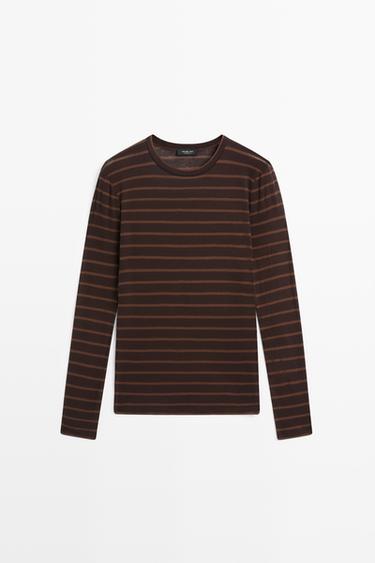 Long sleeve striped T-shirt — BROWN 2
