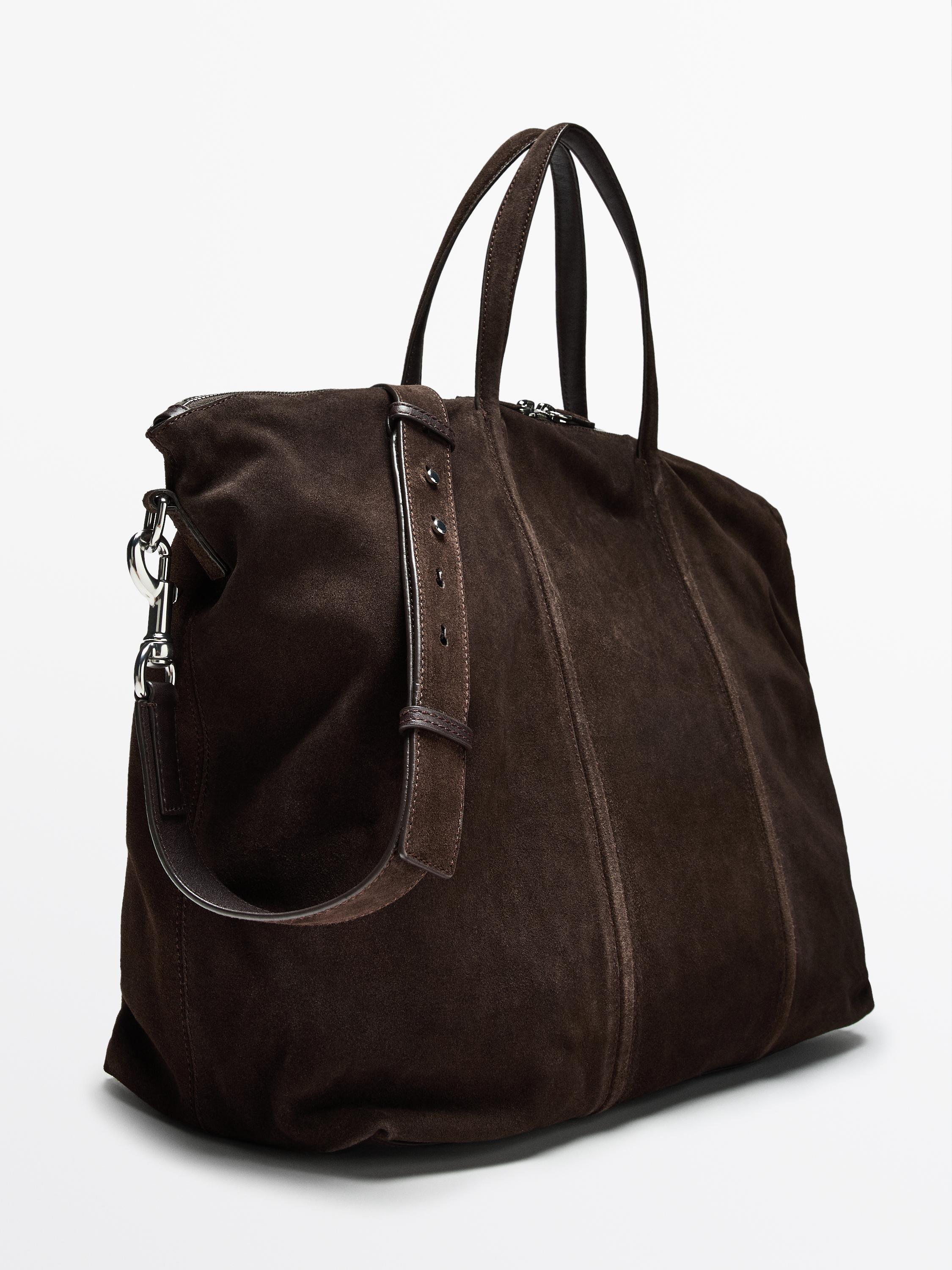 Split suede leather travel bag