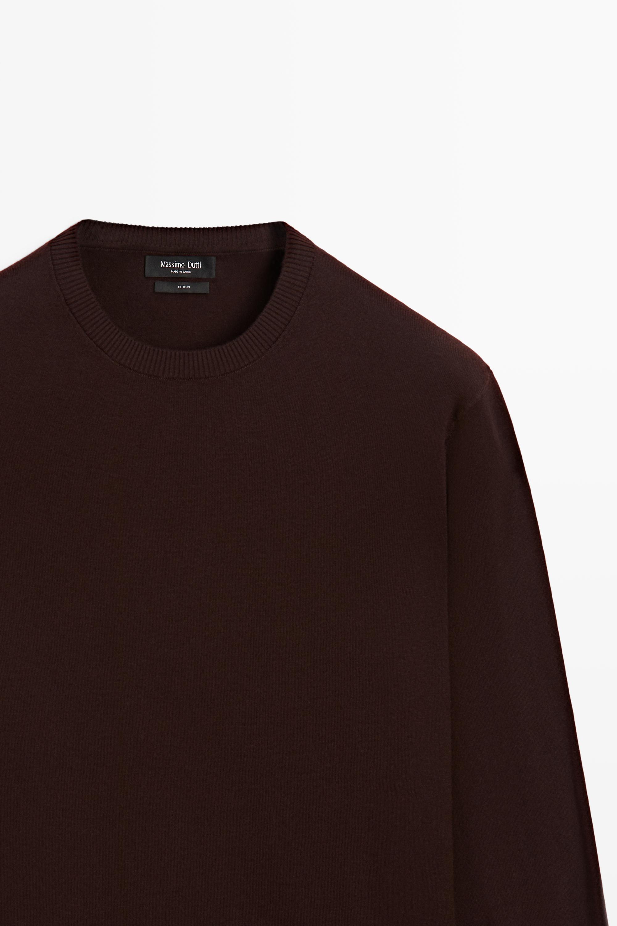 Knit 100% cotton crew neck sweater — BURGUNDY