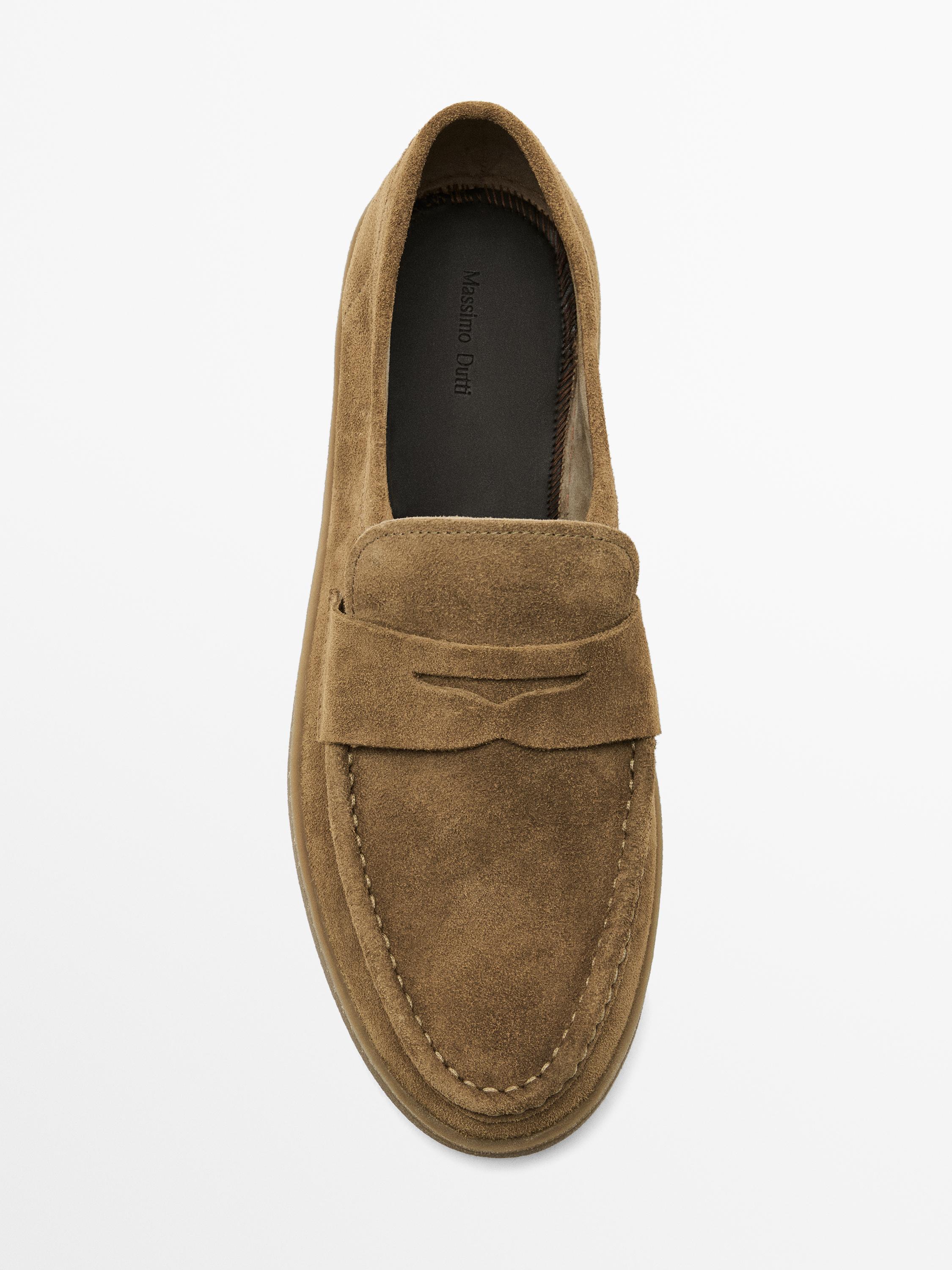Split suede penny loafers