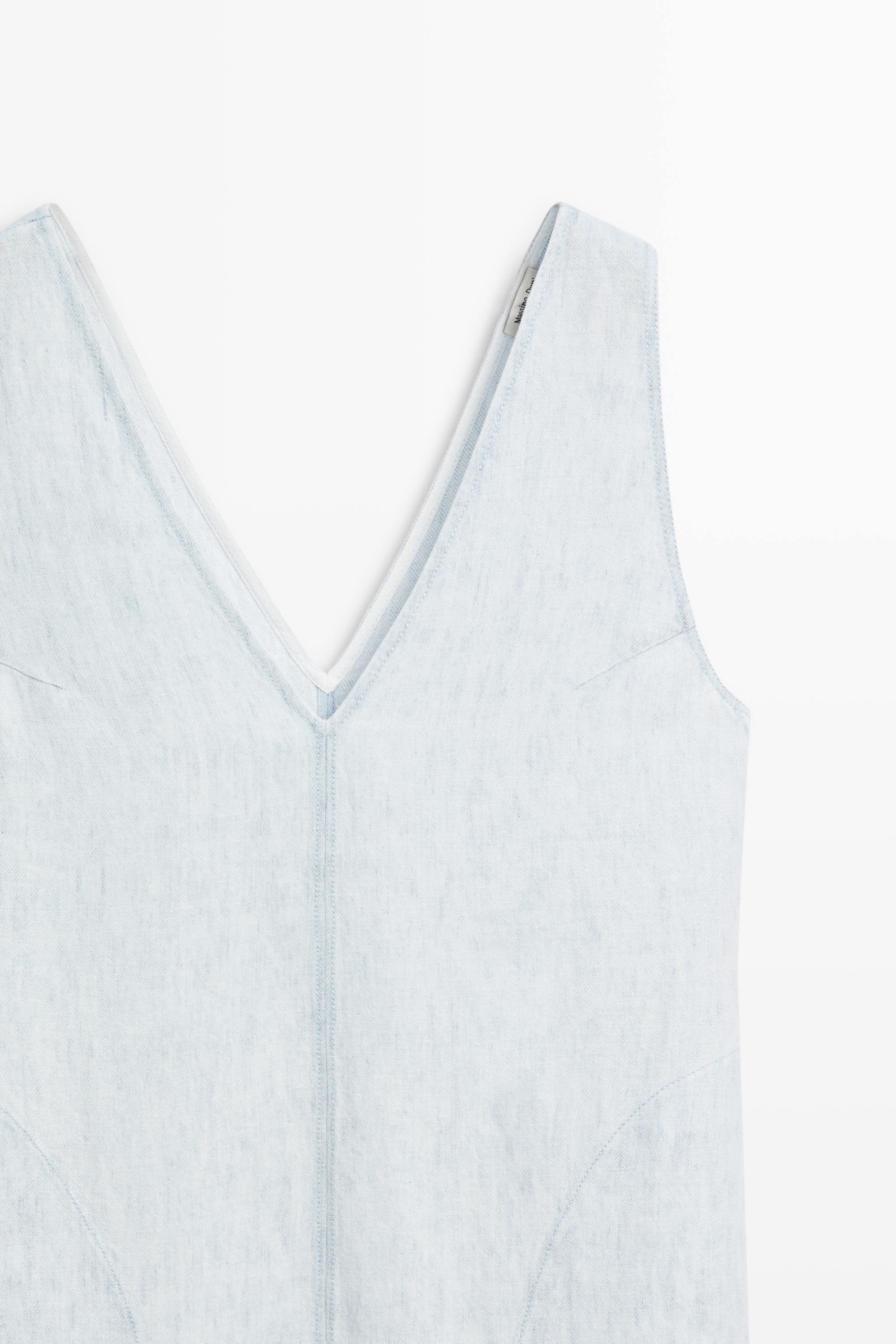 100% Linen Midi Dress - STUDIO — Light Blue