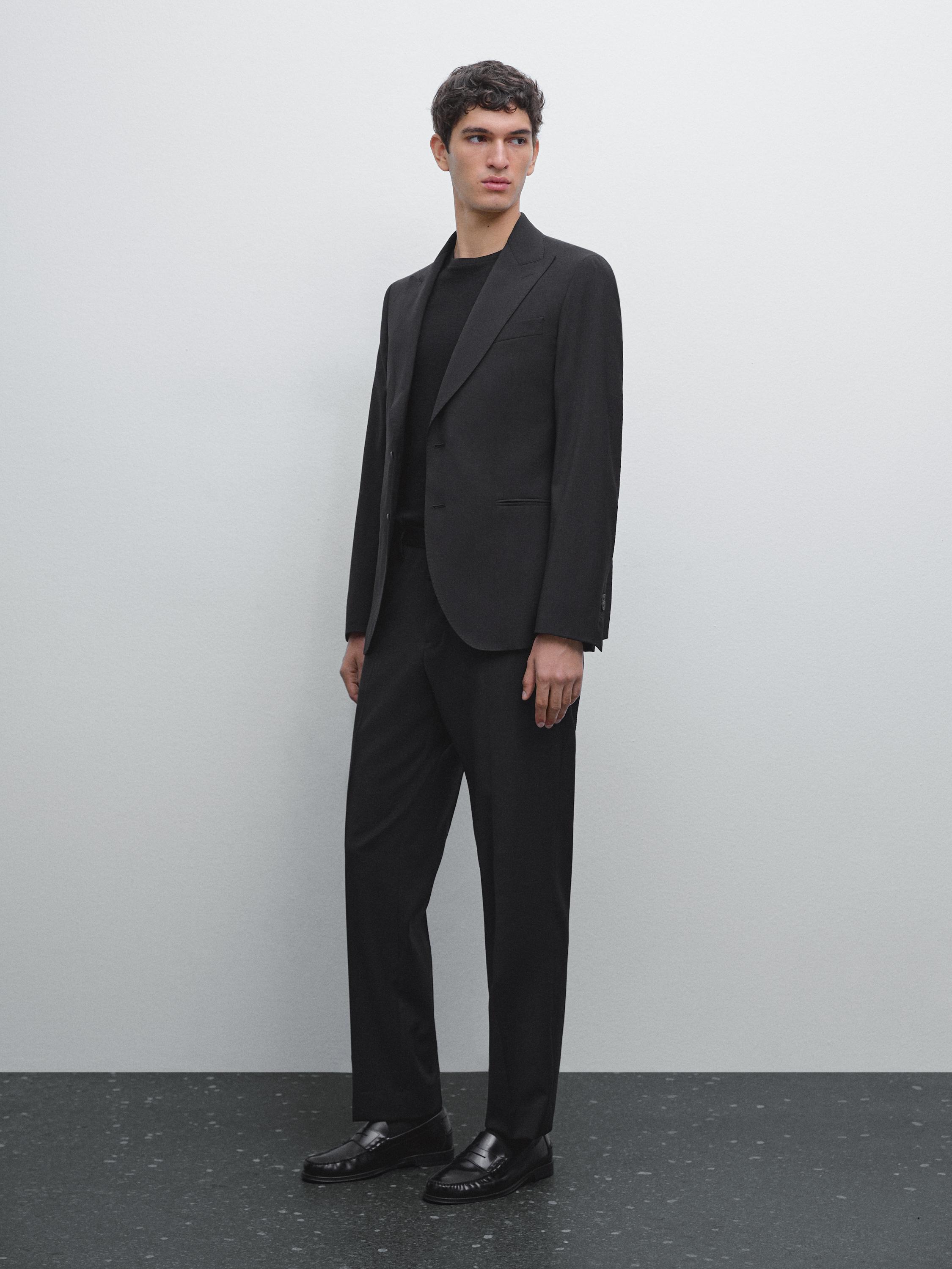Plain 100% wool suit blazer — BLACK