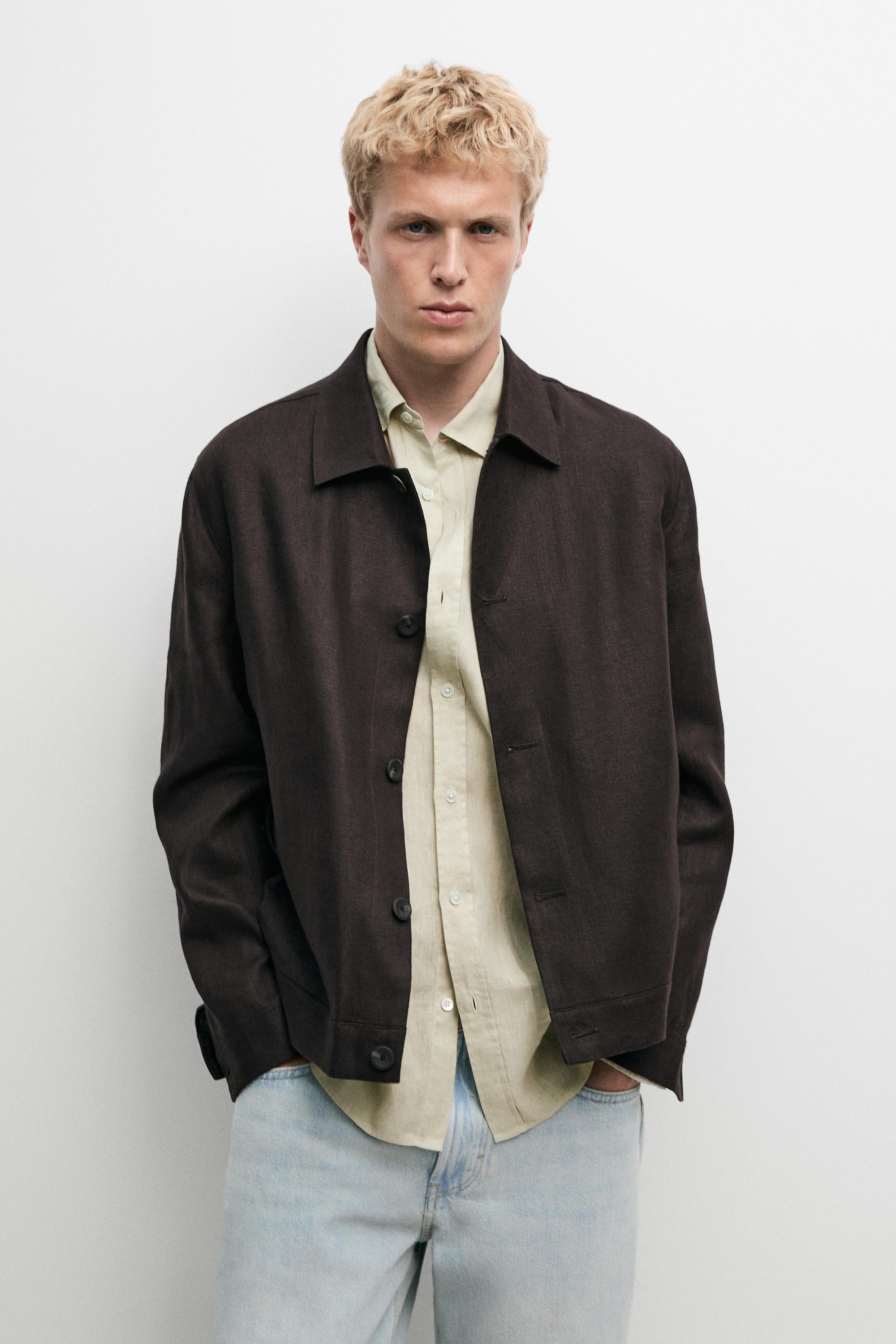100% linen total look overshirt — BROWN