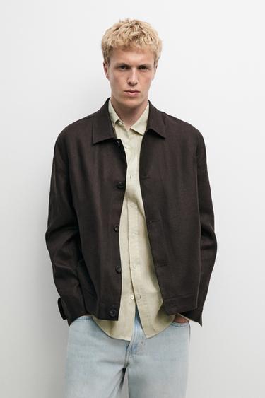 100% linen total look overshirt — BROWN 3
