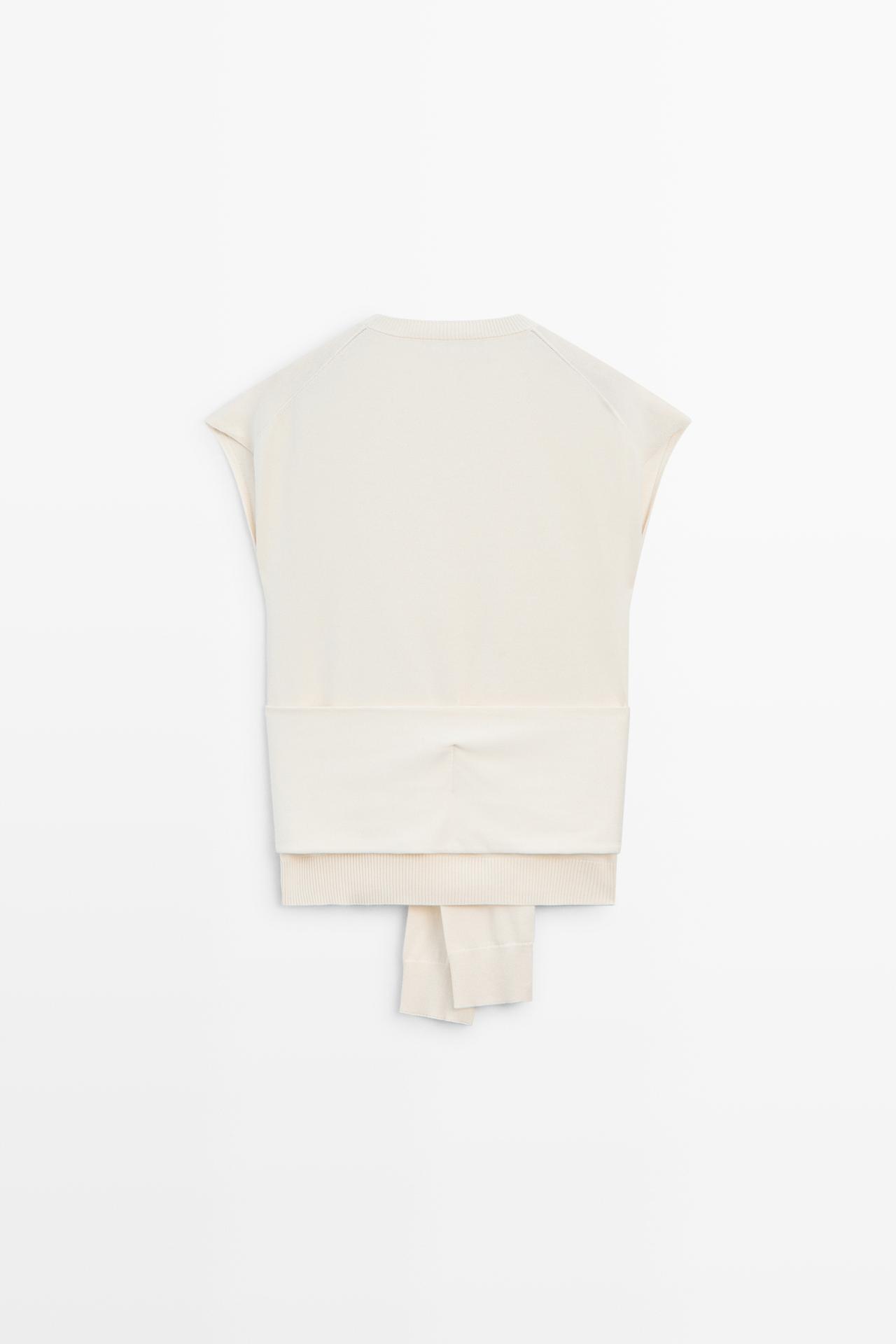 100% cotton knit top with knot detail — Off white
