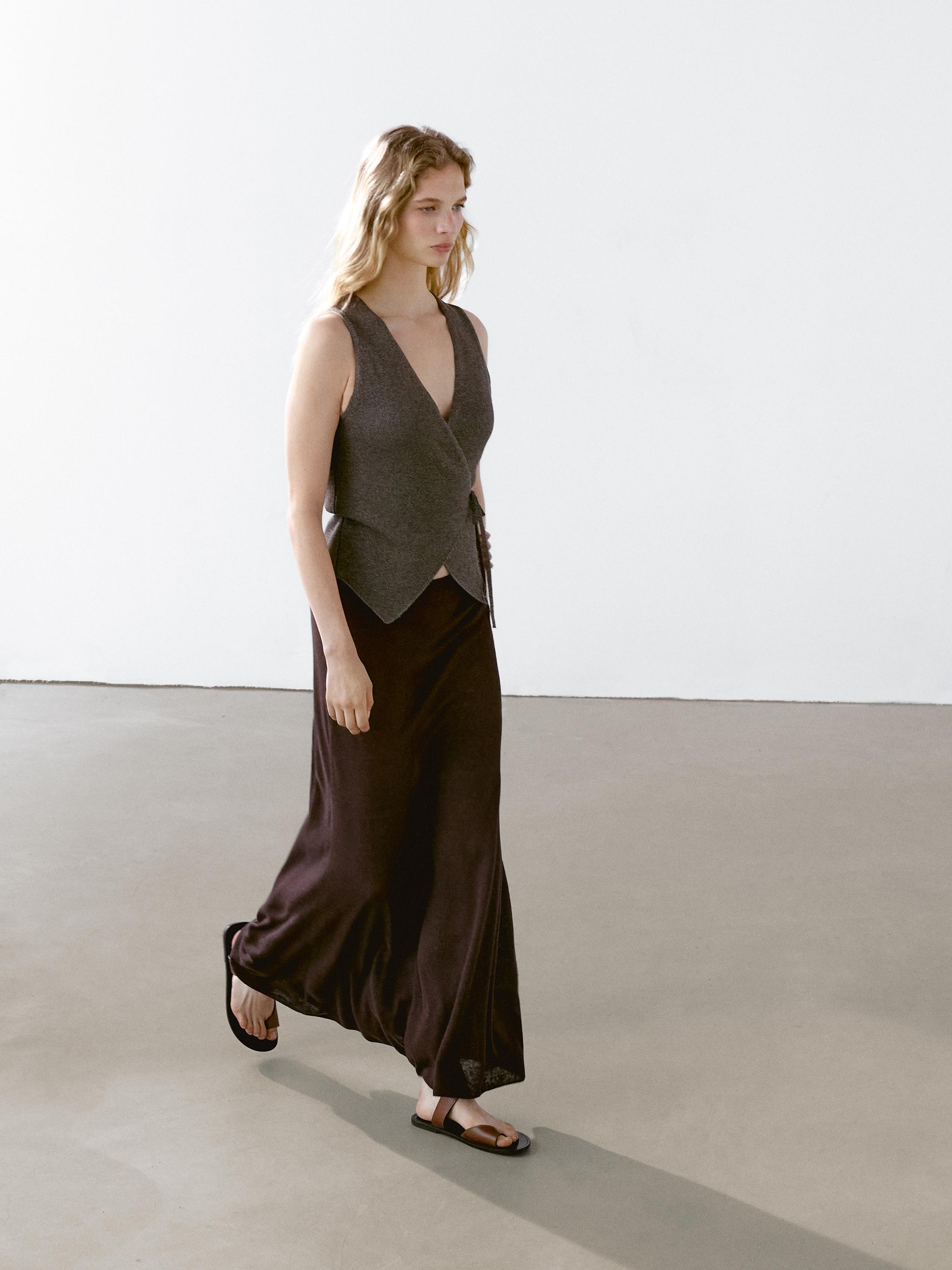 100% linen long flounce skirt