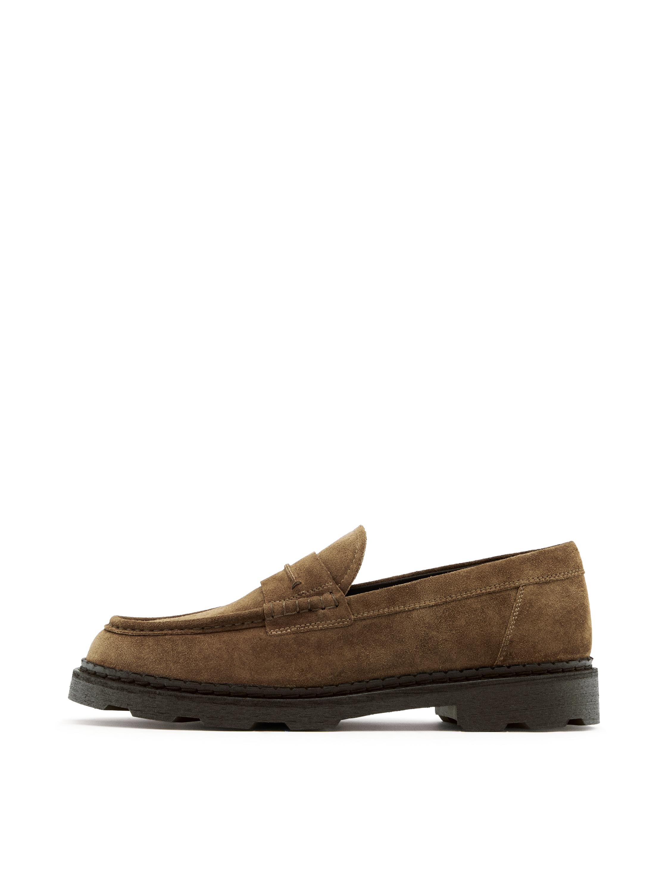 Leather track-sole loafers with penny strap — BROWN