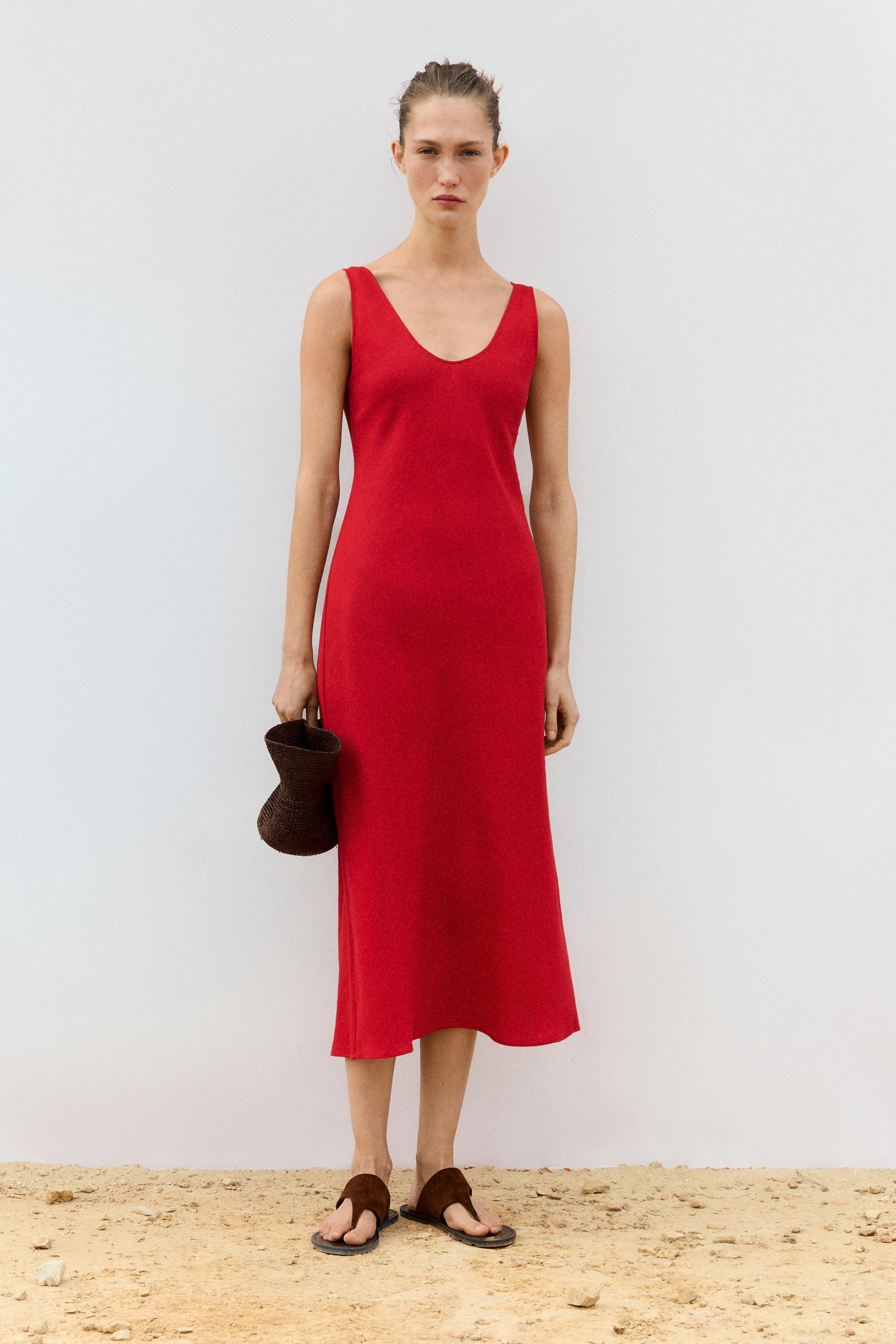 Long flowing dress with double fabric  Burnt Orange  Dress | Massimo Dutti