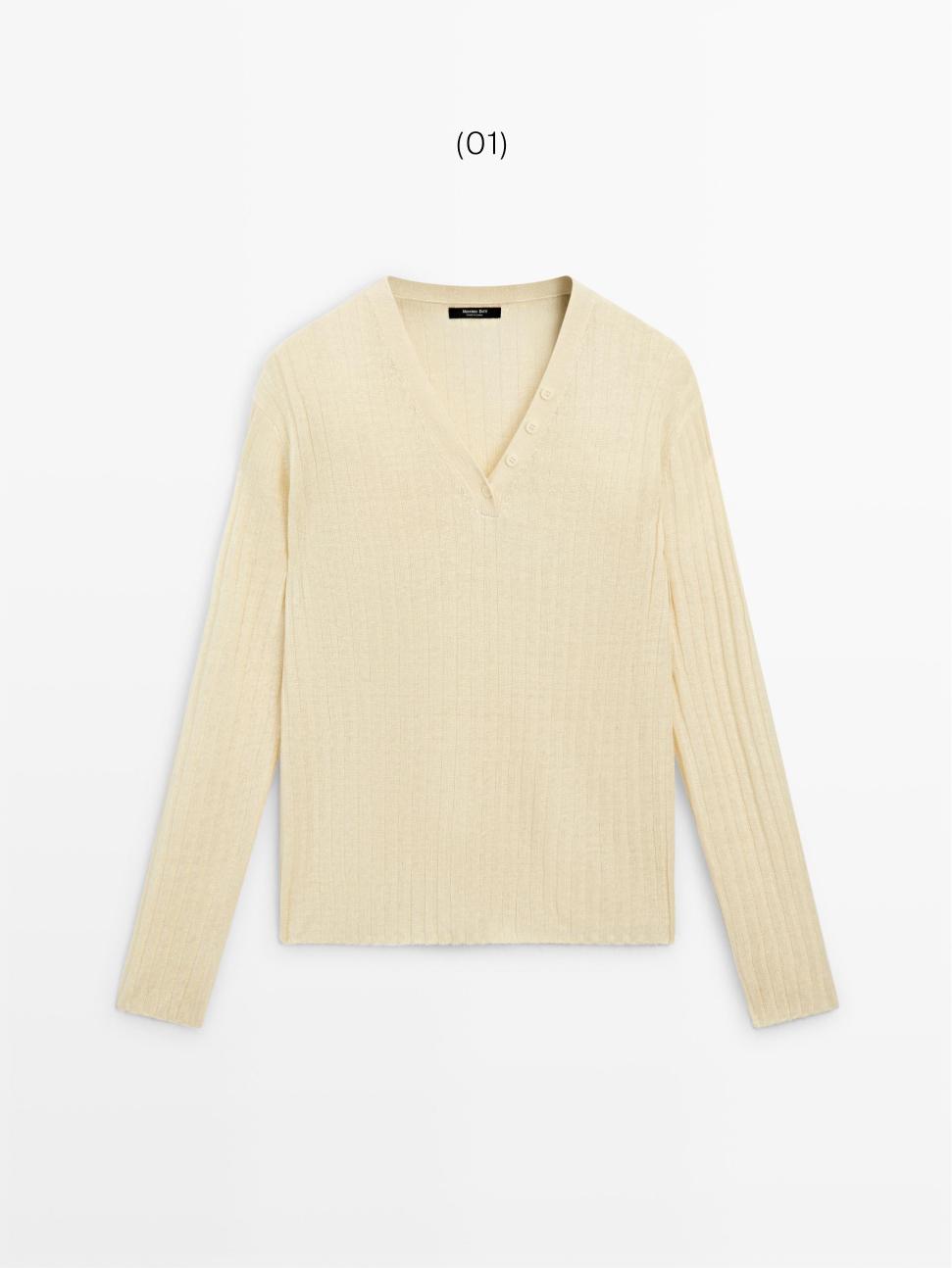 100% linen knit sweater with button details — Vanilla