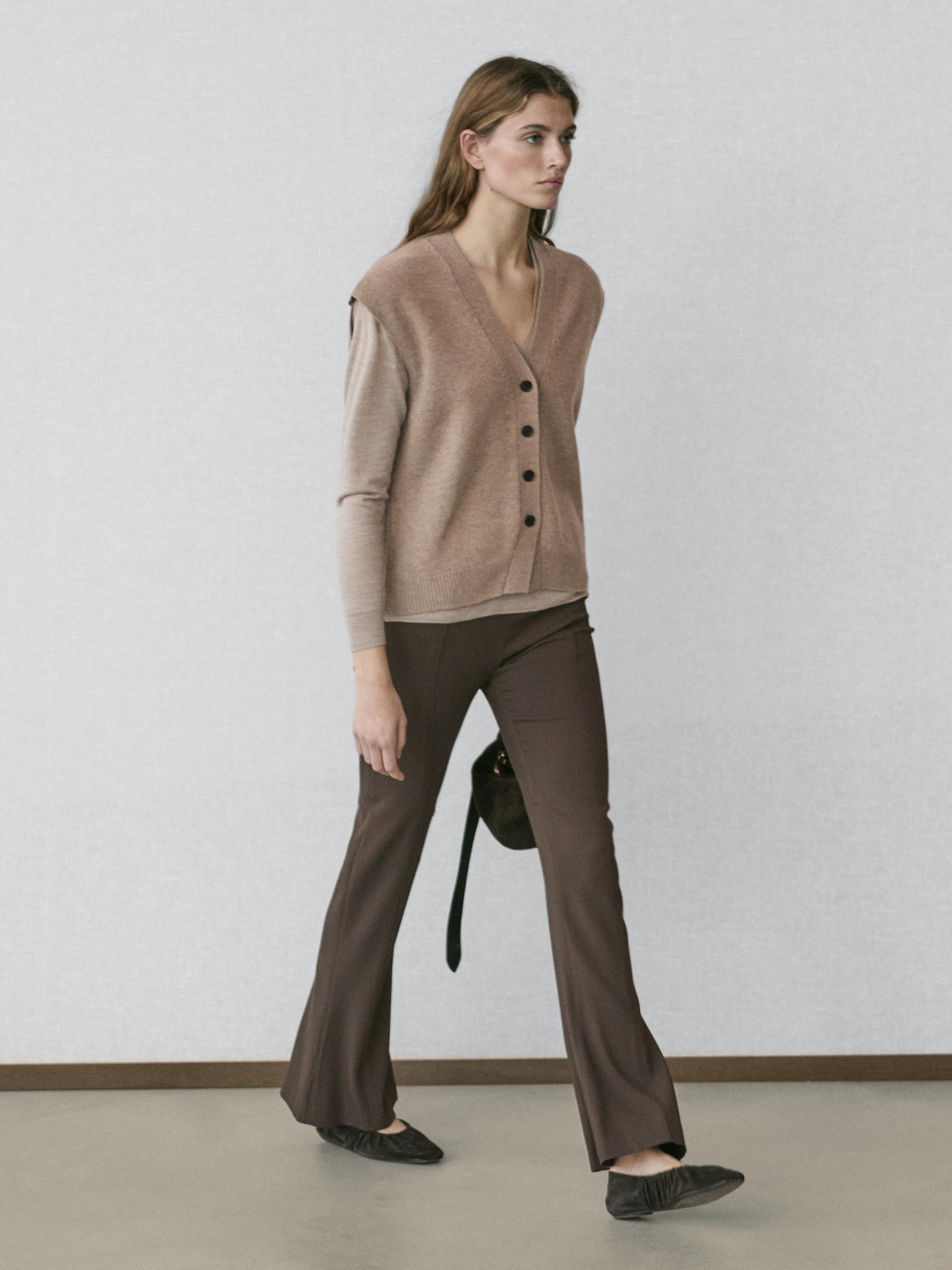 Gilet In Maglia Con Scollo A V Misto Lana - Visone - S - Massimo Dutti - Femminile