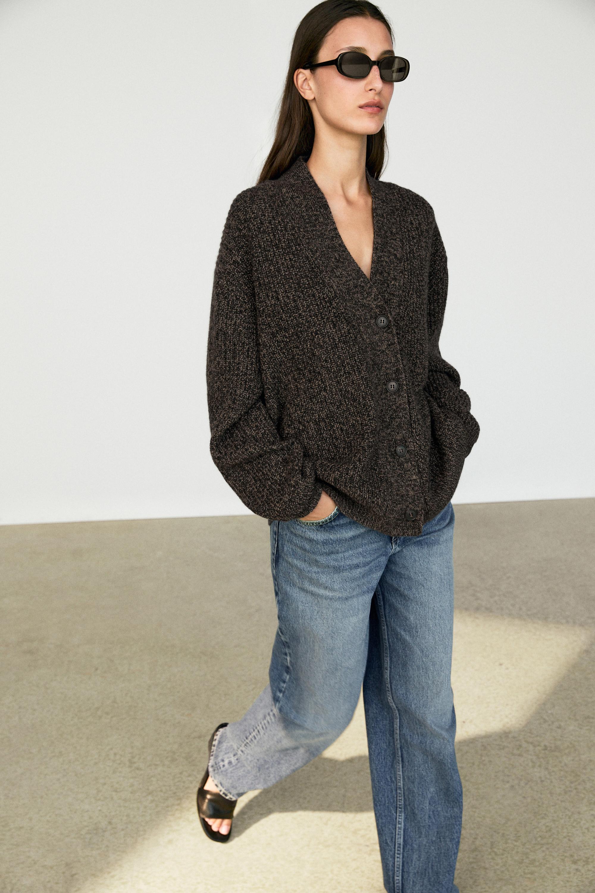 100% cashmere V-neck knit cardigan — MOLE BROWN