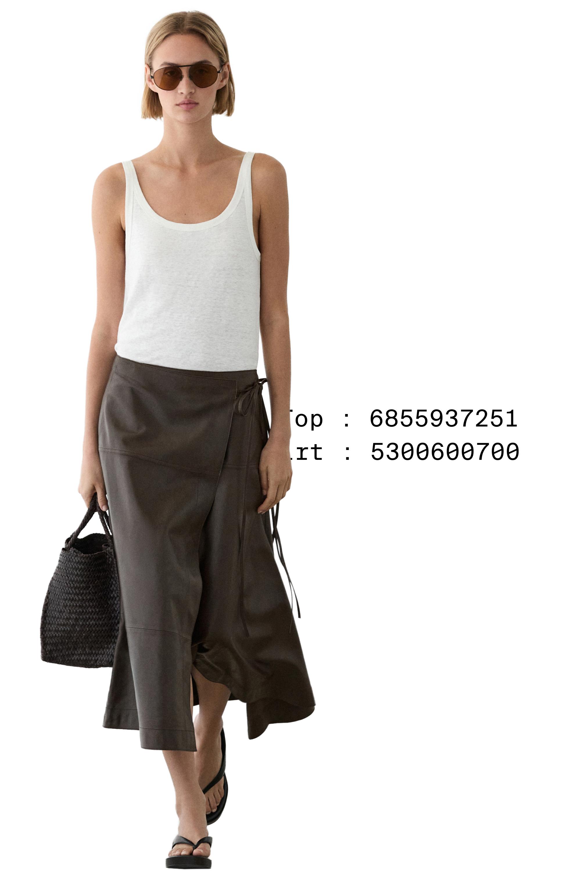 Nappa leather midi skirt with tie detail — BROWN