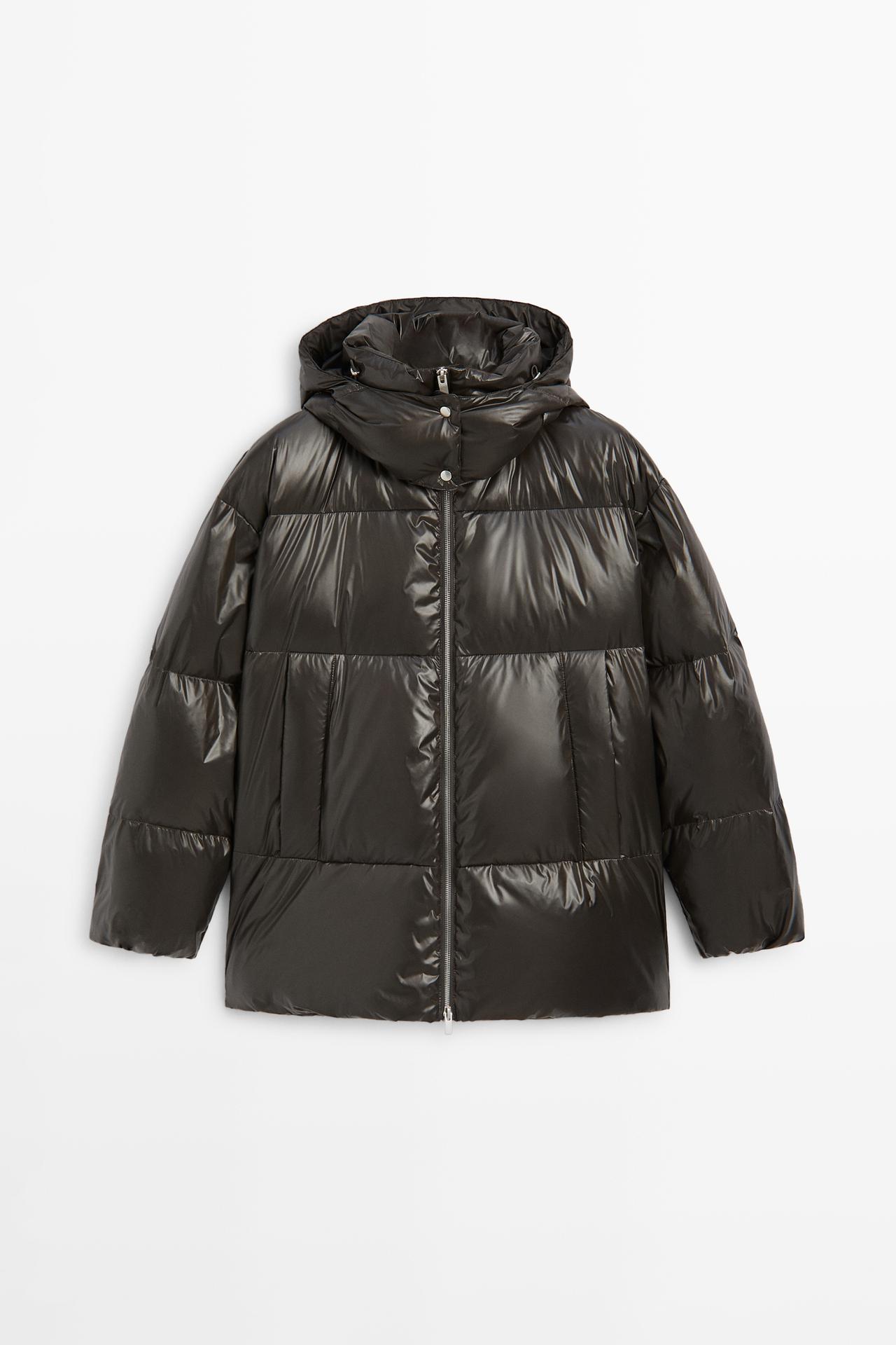 Down jacket with mitten detail — DARK MARL