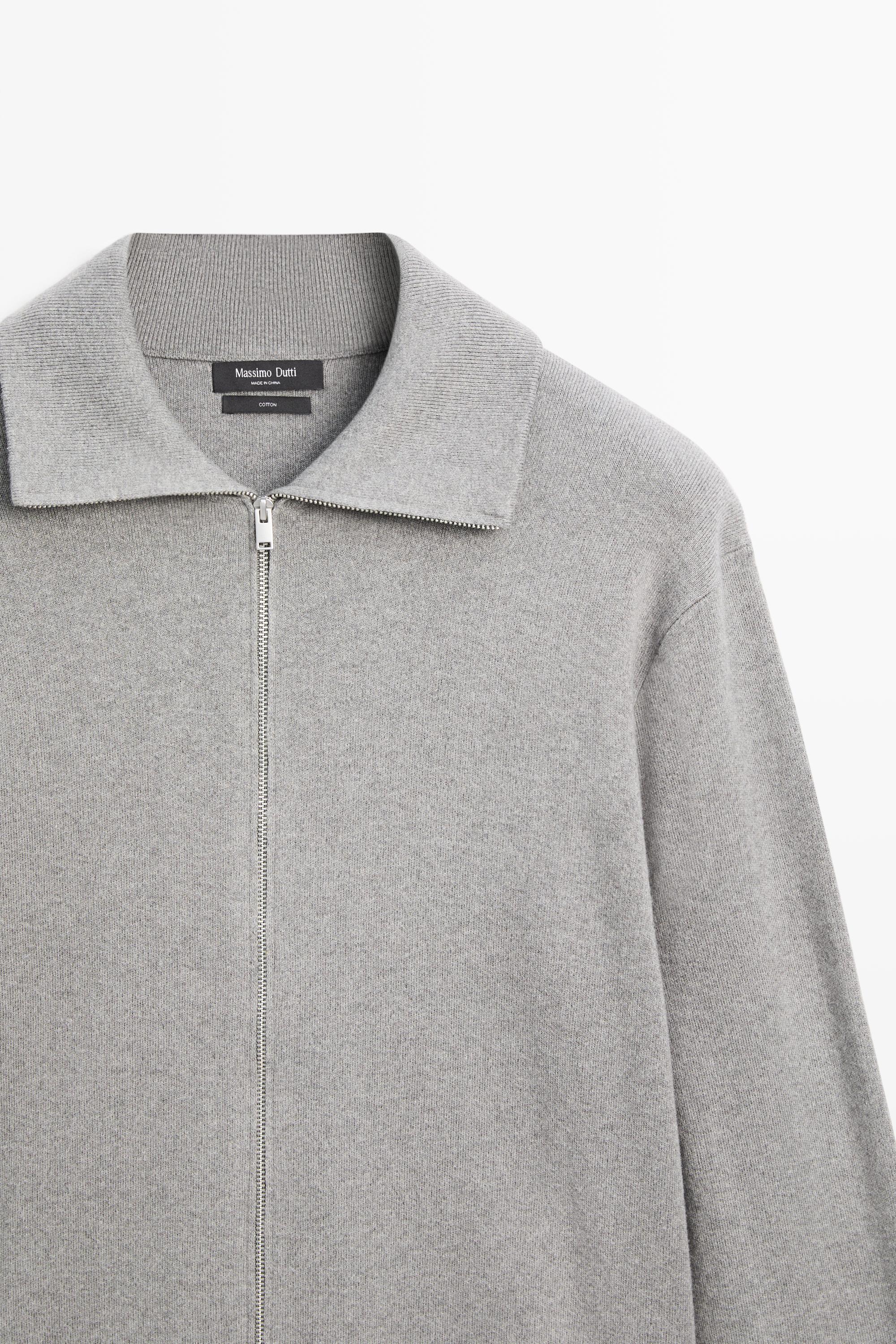 100% cotton zip-up knit cardigan — Medium Grey
