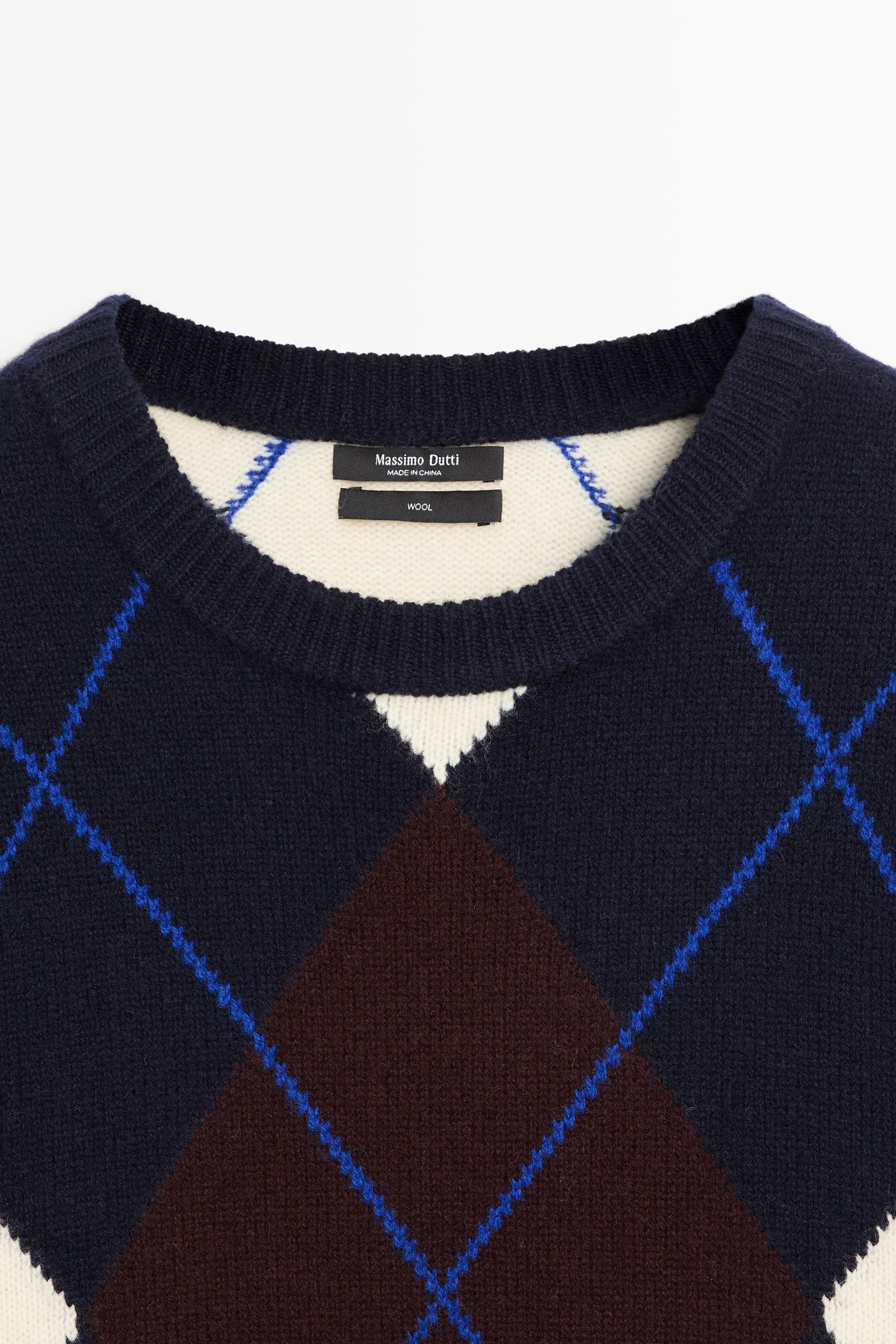 100% wool knit Argyle sweater — NAVY BLUE