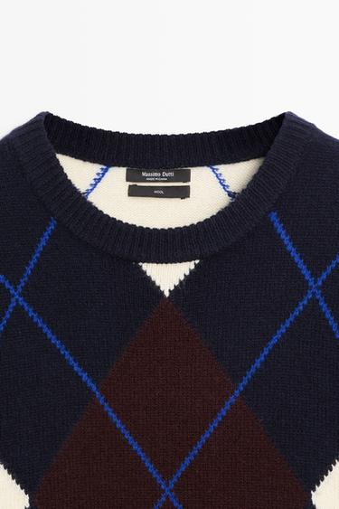 100% wool knit sweater with argyle detail — NAVY BLUE 9