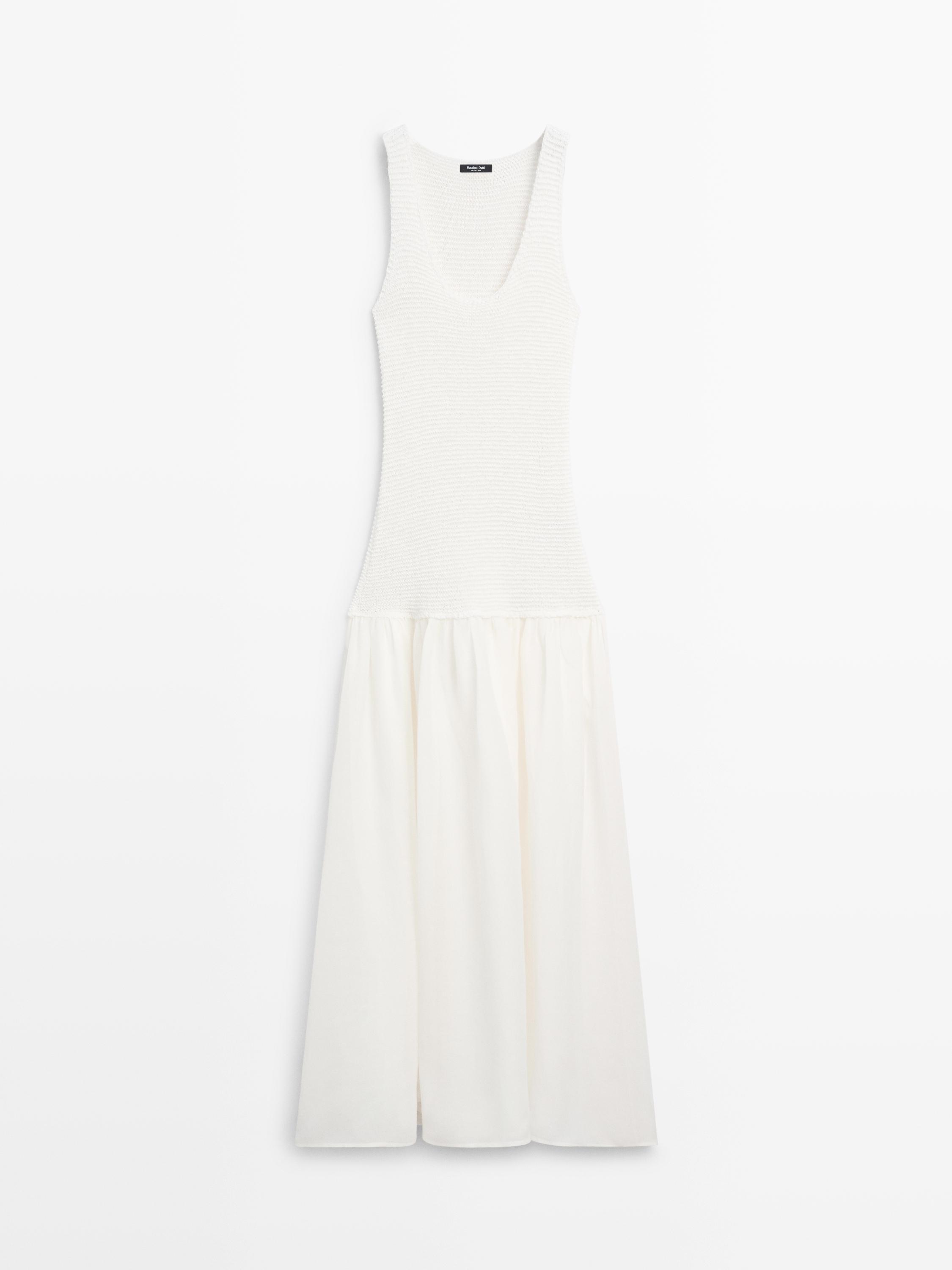 Long matching linen blend dress