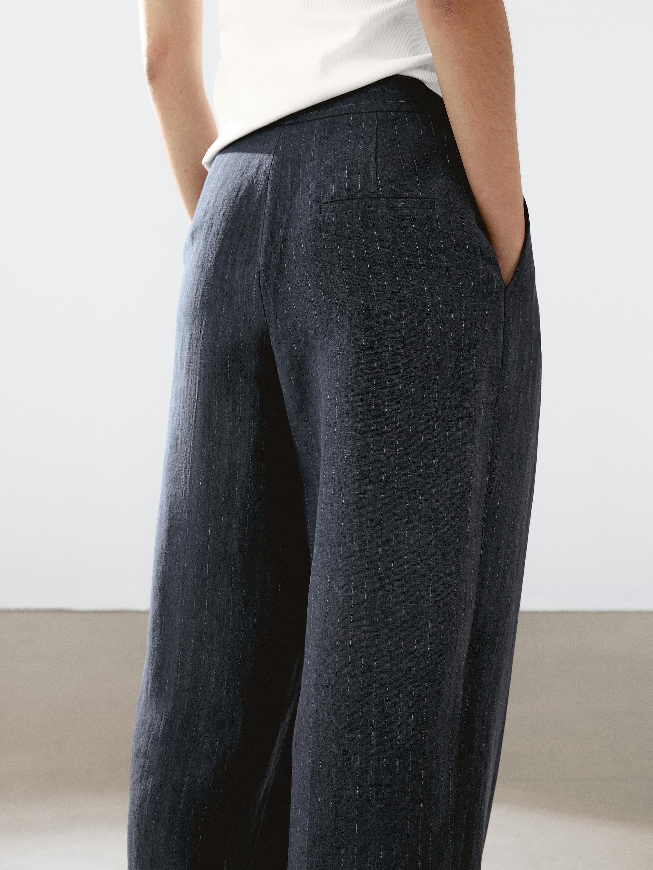 Linen blend pinstripe trousers