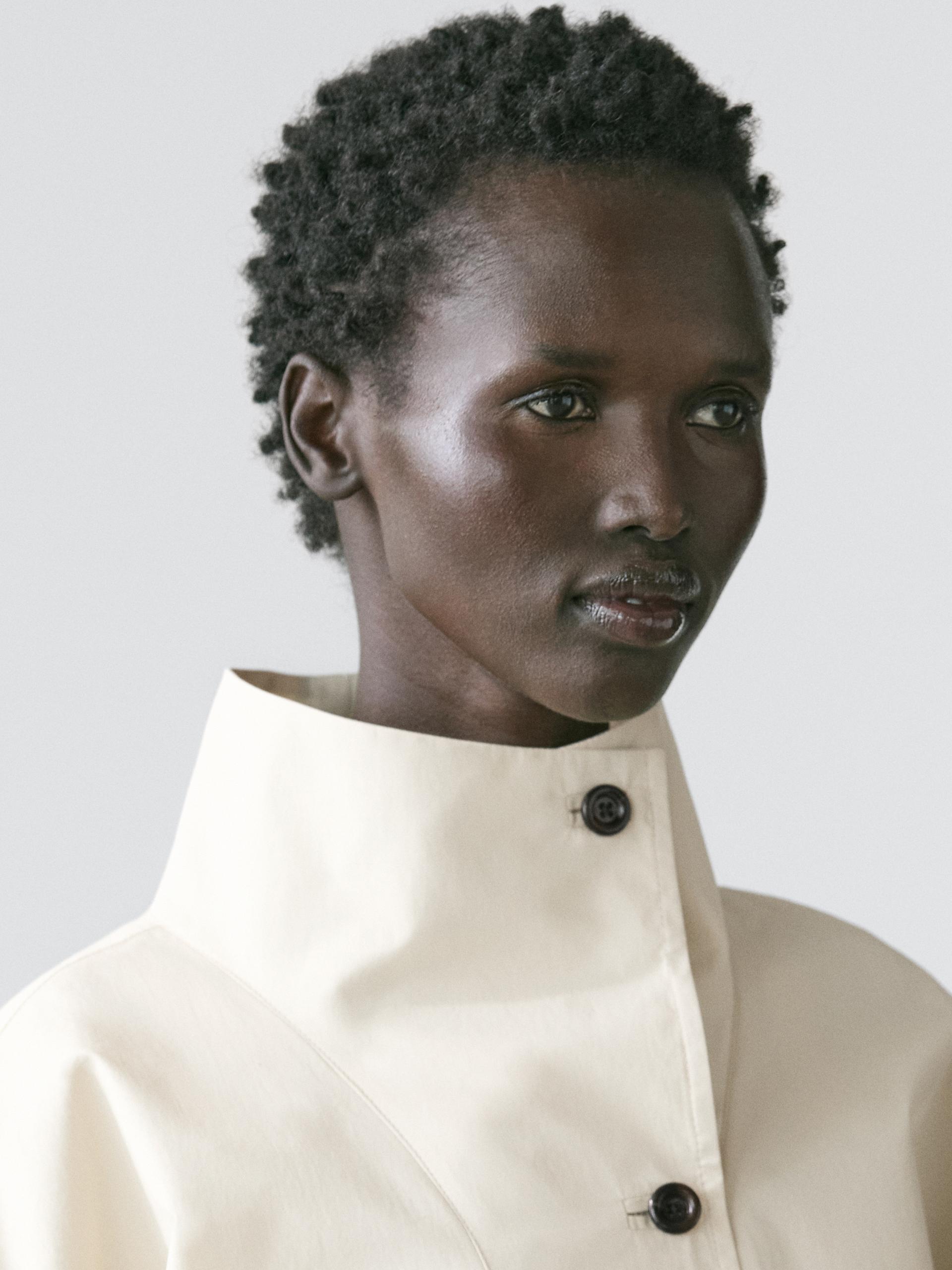 Massimo Dutti Jacket With High Collar Detail In White