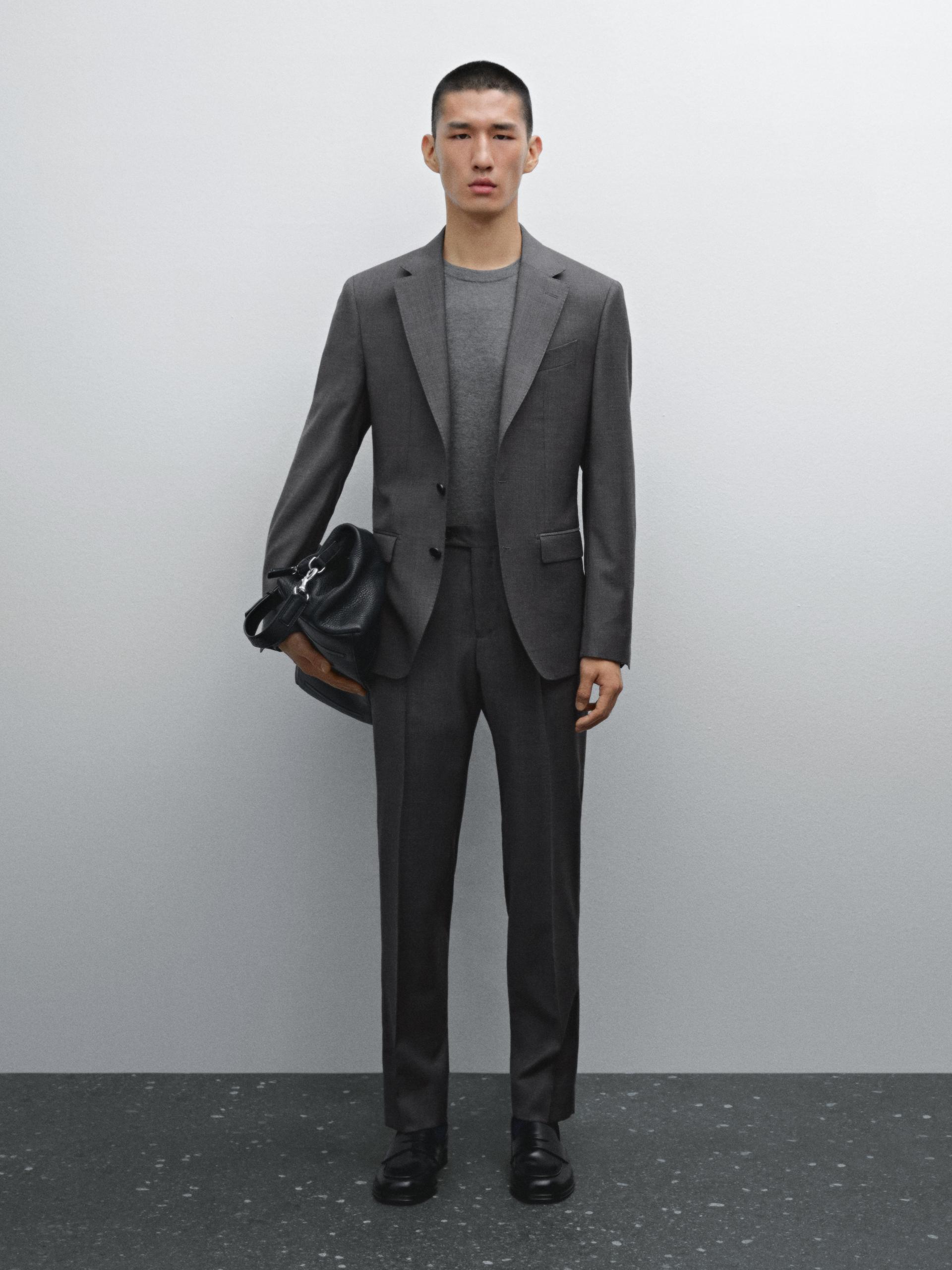 Pantalon De Costume À Carreaux 100 % Laine - Gris - 40 - Massimo Dutti - Homme