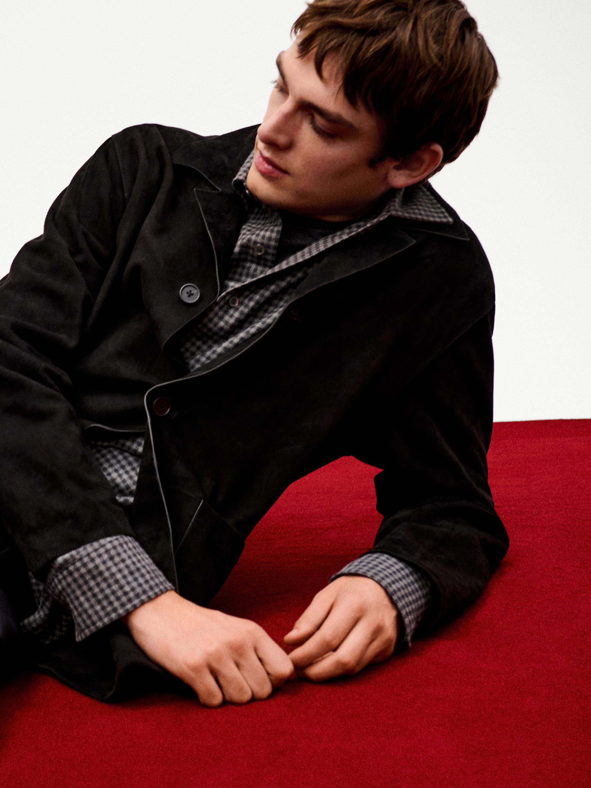 Suede leather jacket with pockets — BLACK