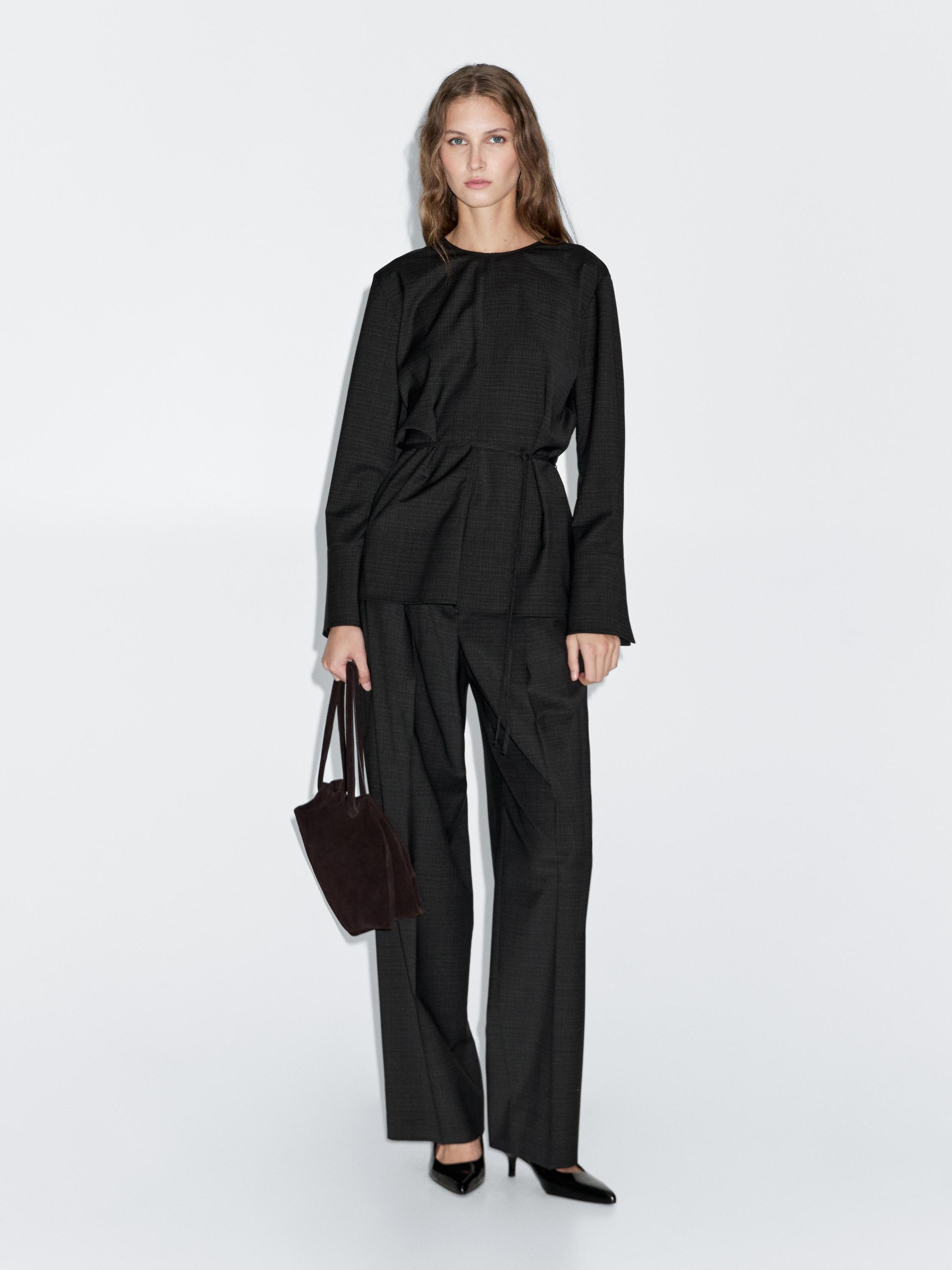 Wool blend blouse with belt