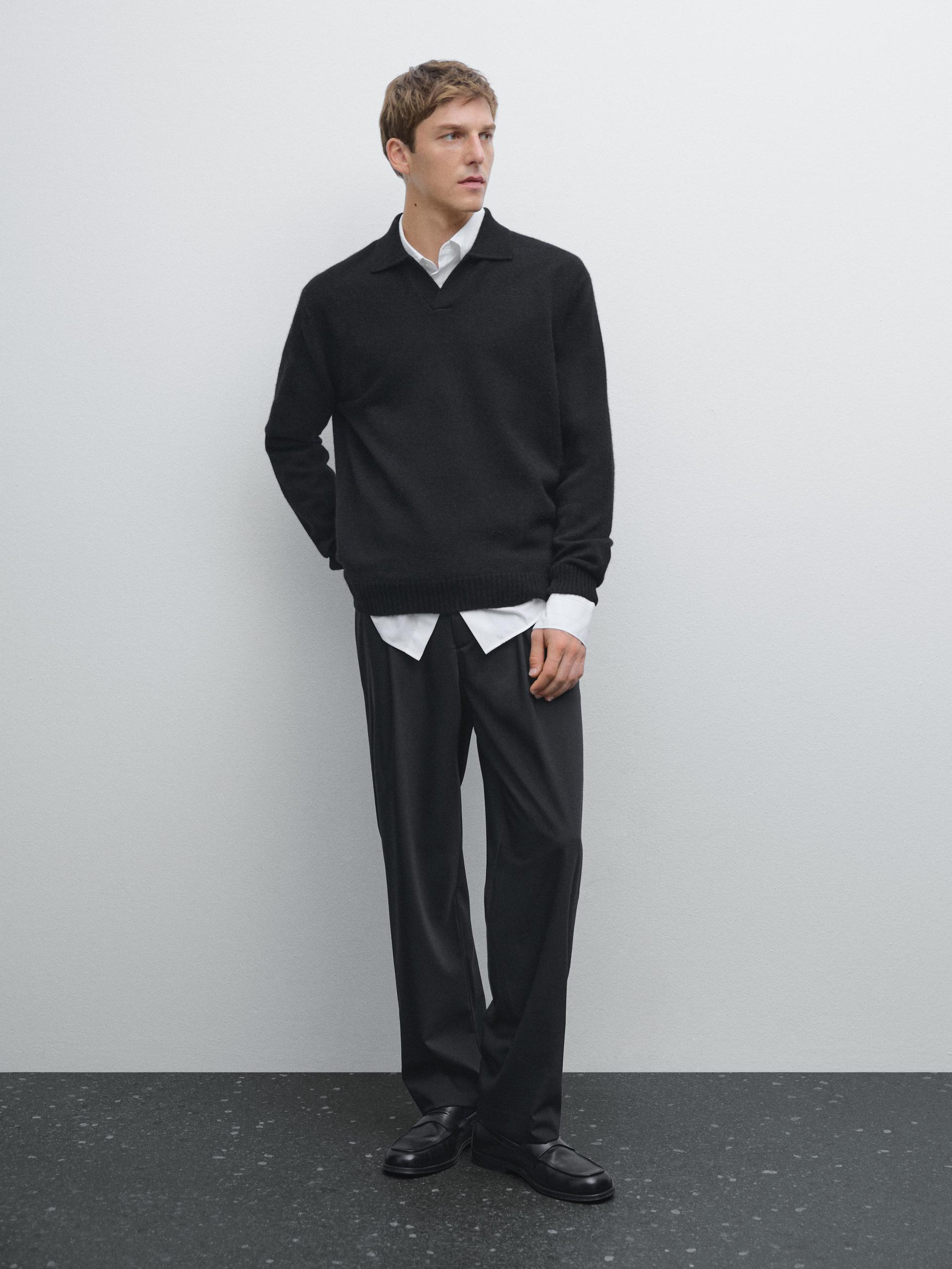 Pull En Maille 100 % Cachemire À Col En V - Noir - L - Massimo Dutti - Homme