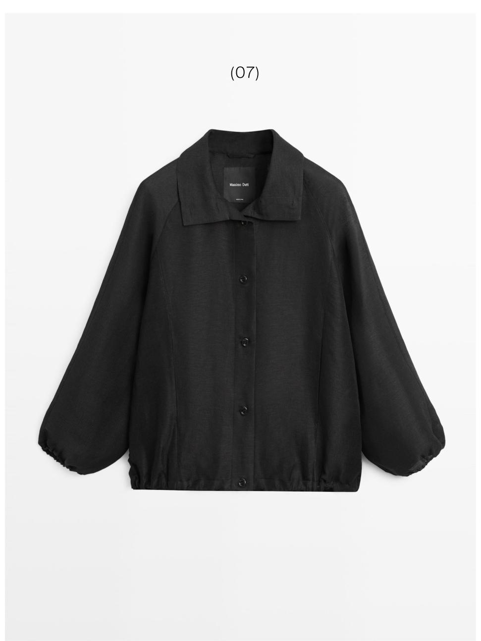 Linen and silk bomber jacket — BLACK
