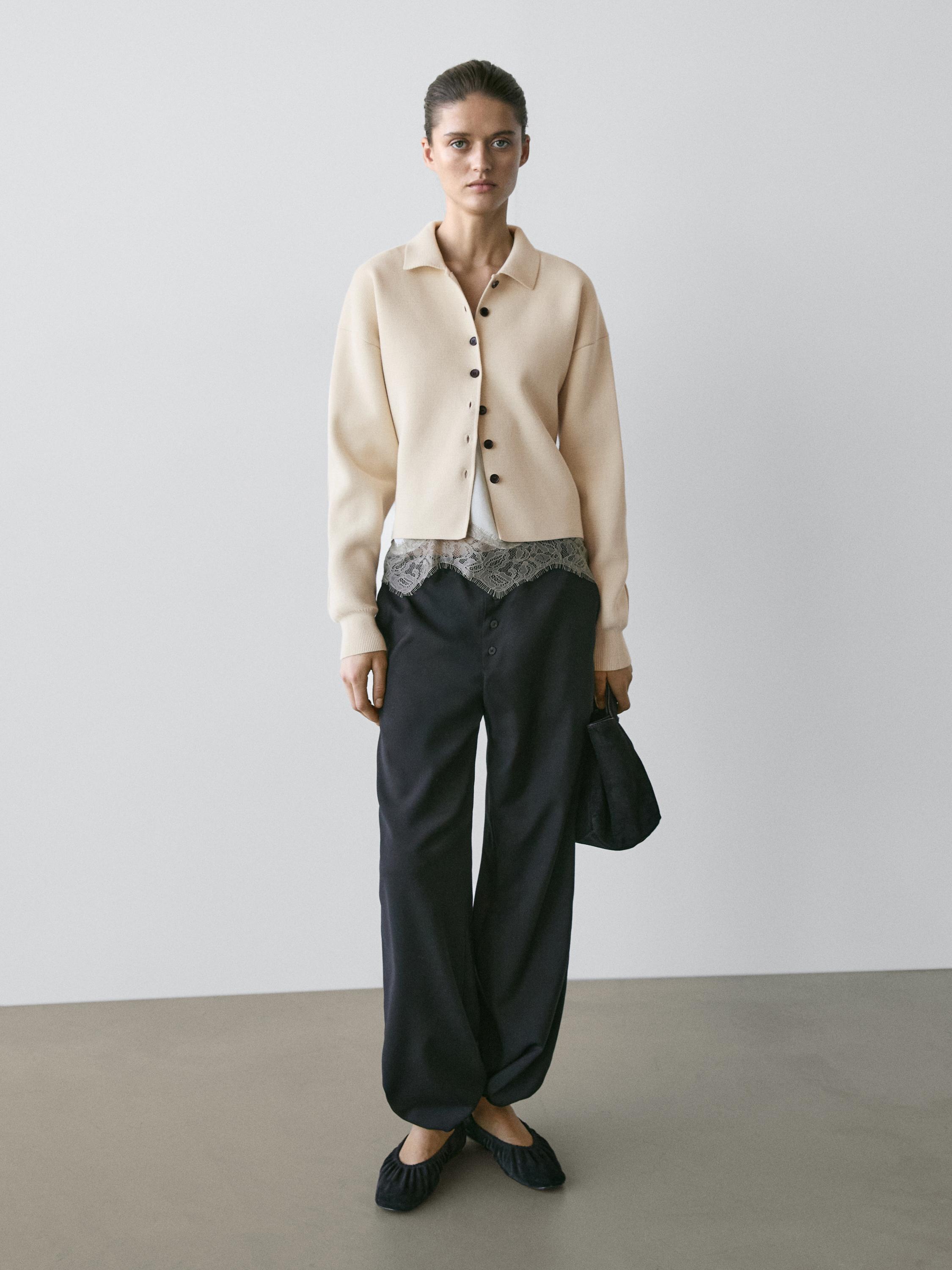 Wool sarouel trousers with tie detail — BLACK