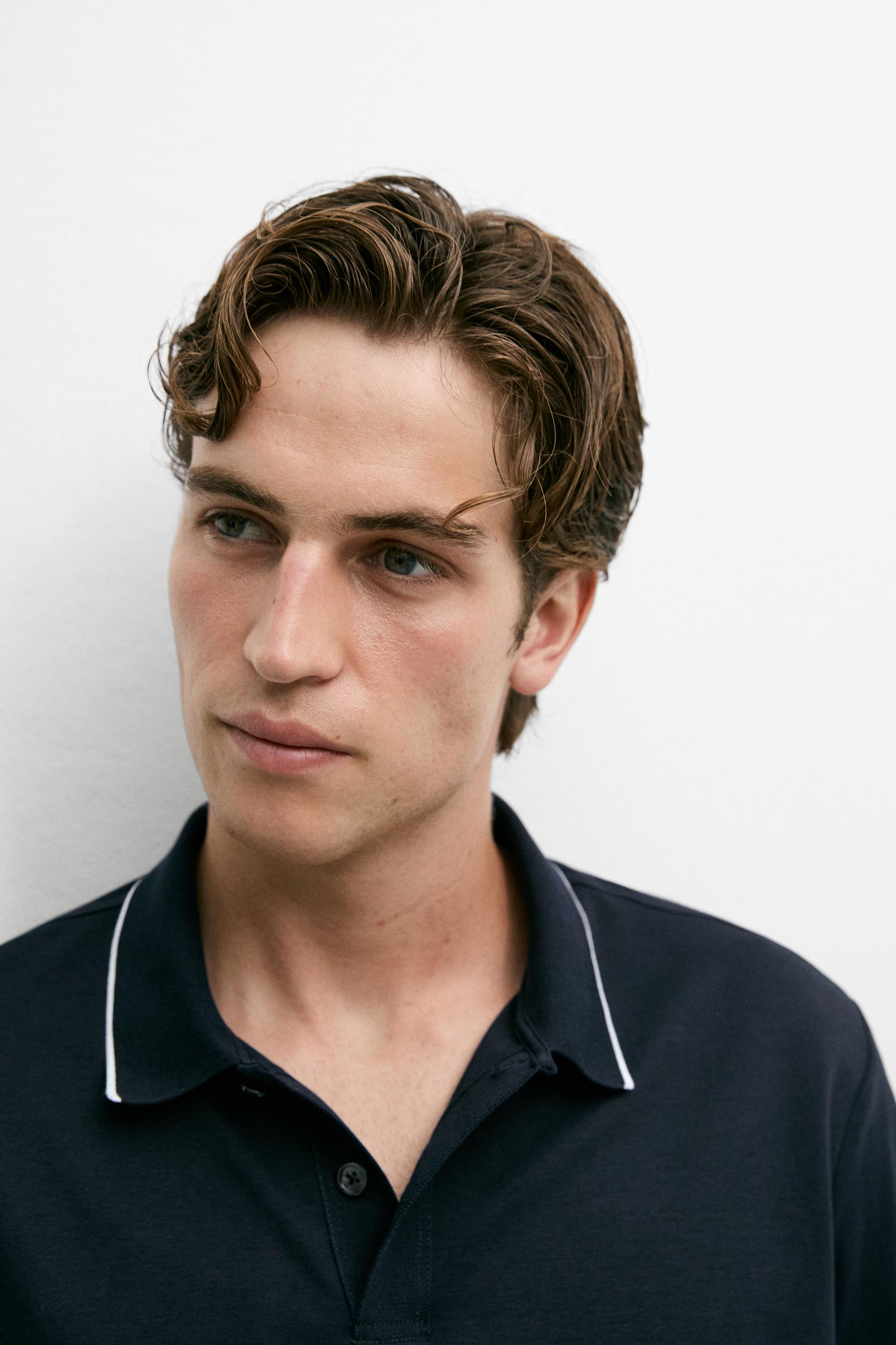 Short sleeve polo shirt with contrast detail — NAVY BLUE