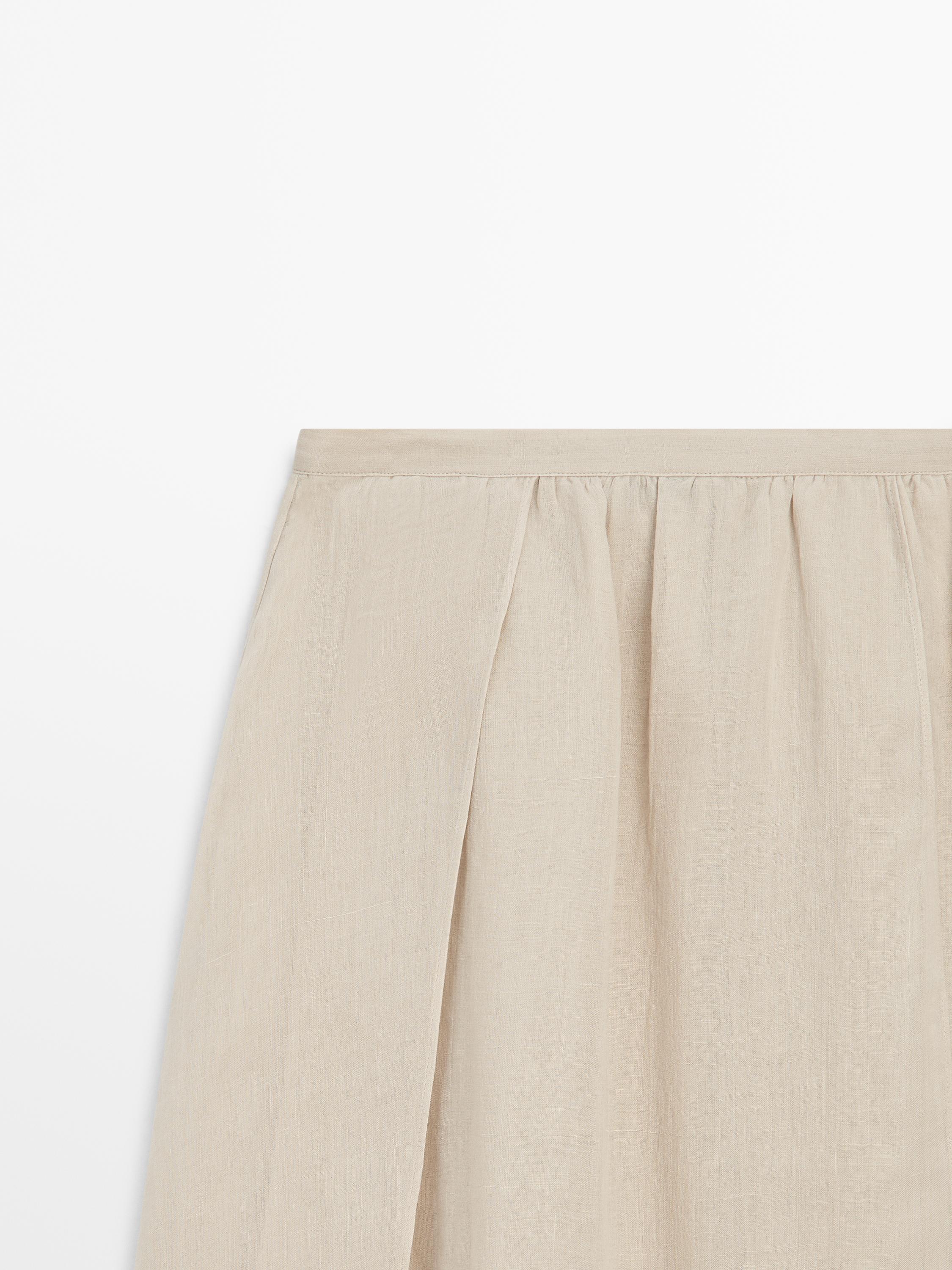 Flowing ramie blend midi skirt — CREAM
