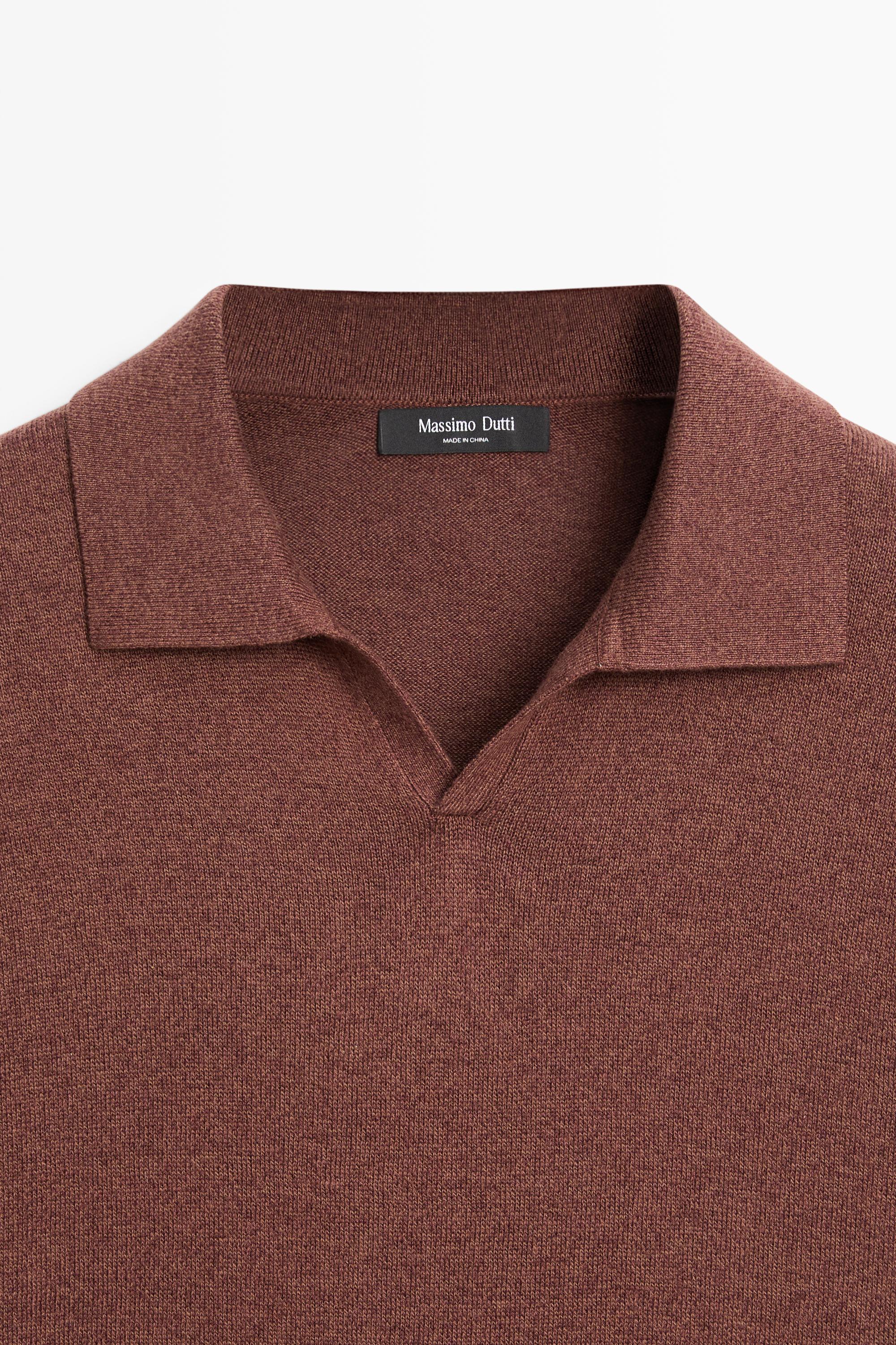 Linen blend knit polo sweater — TERRA COTA