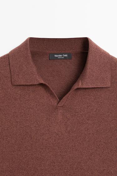 Linen blend knit polo sweater — TERRA COTA 8