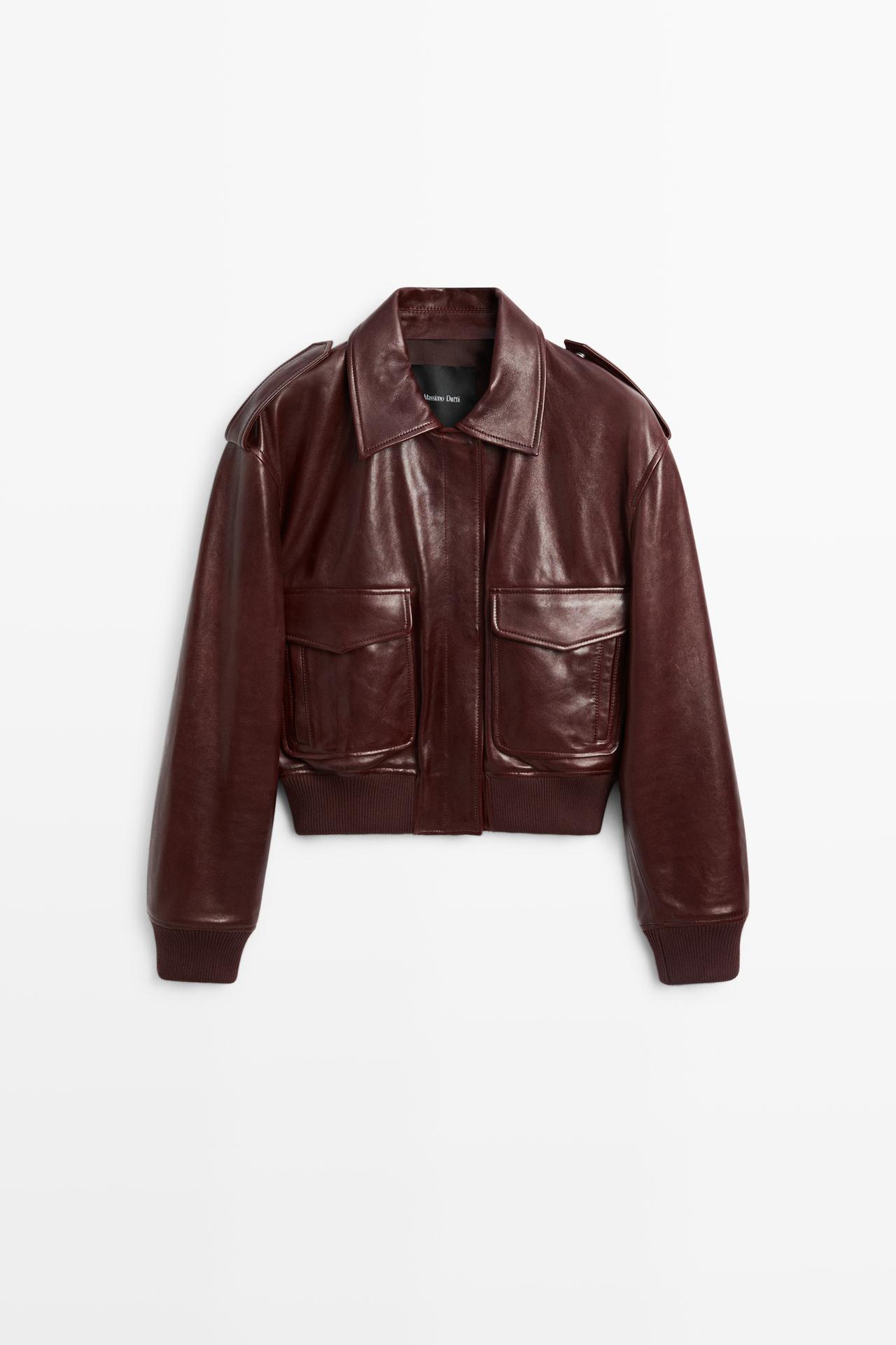 Nappa leather bomber jacket with pockets — MAROON