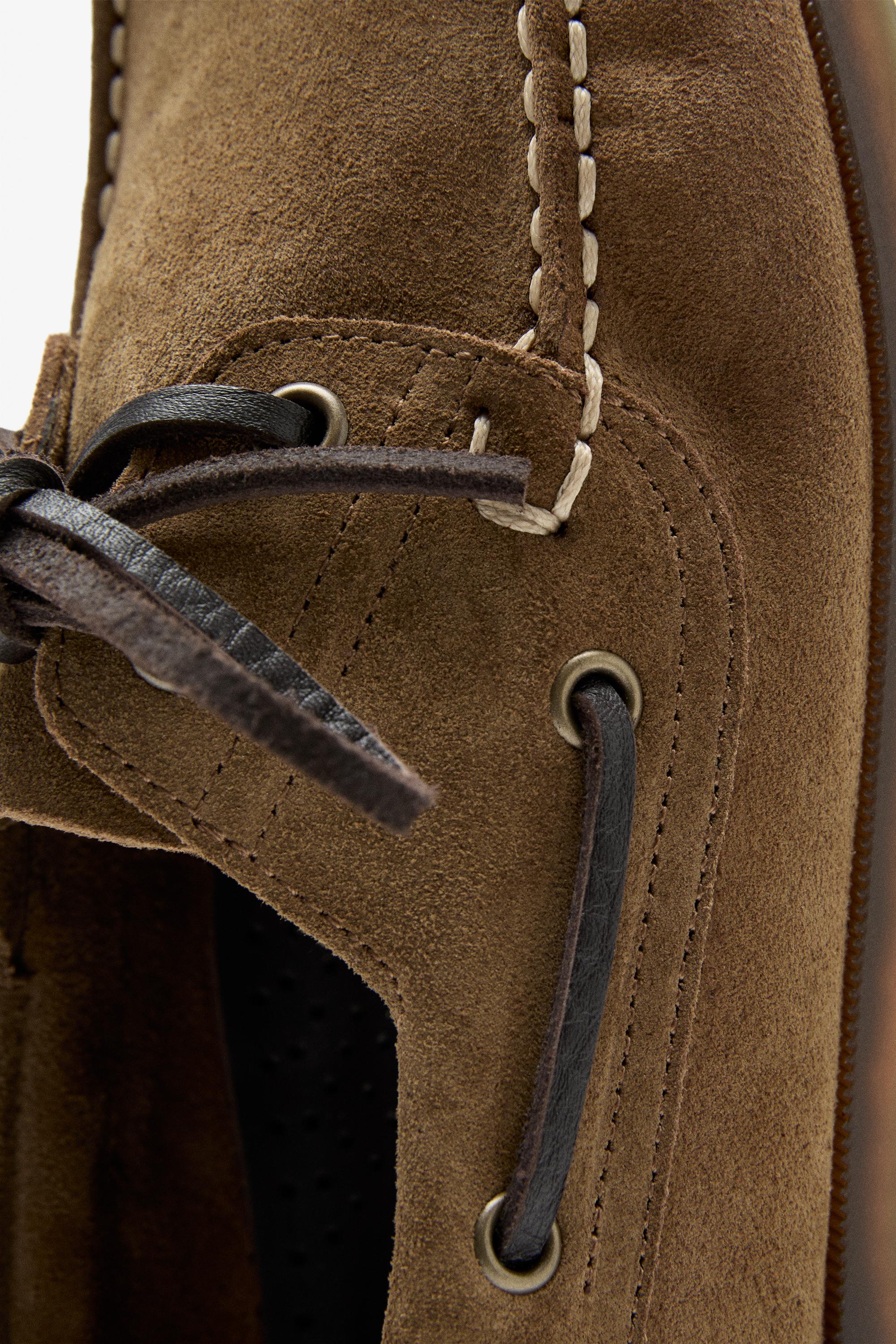 Leather boat shoe — BROWN