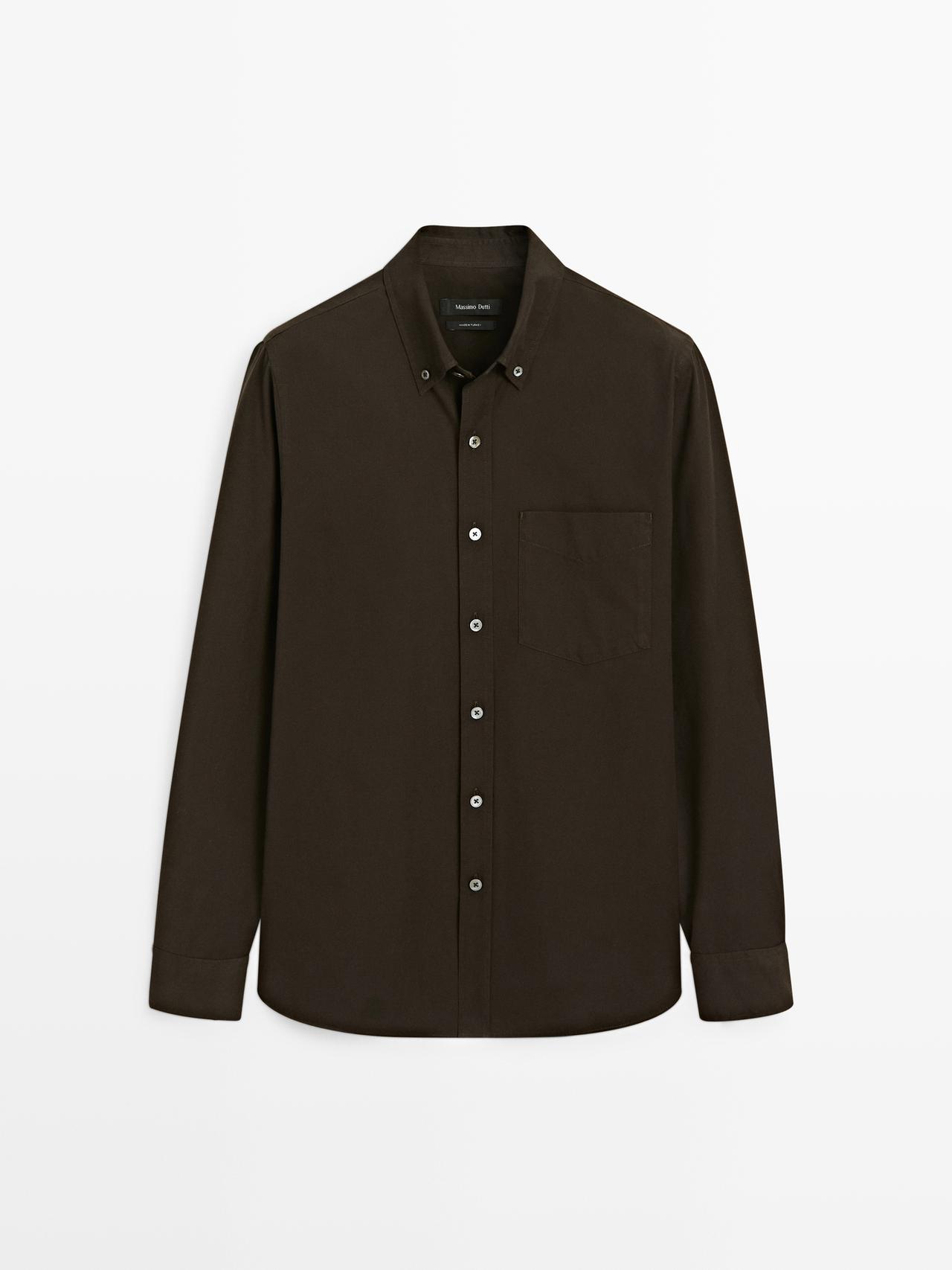 Massimo Dutti - Herre - Regular Fit Skjorte Med Lomme - Brun - Xl