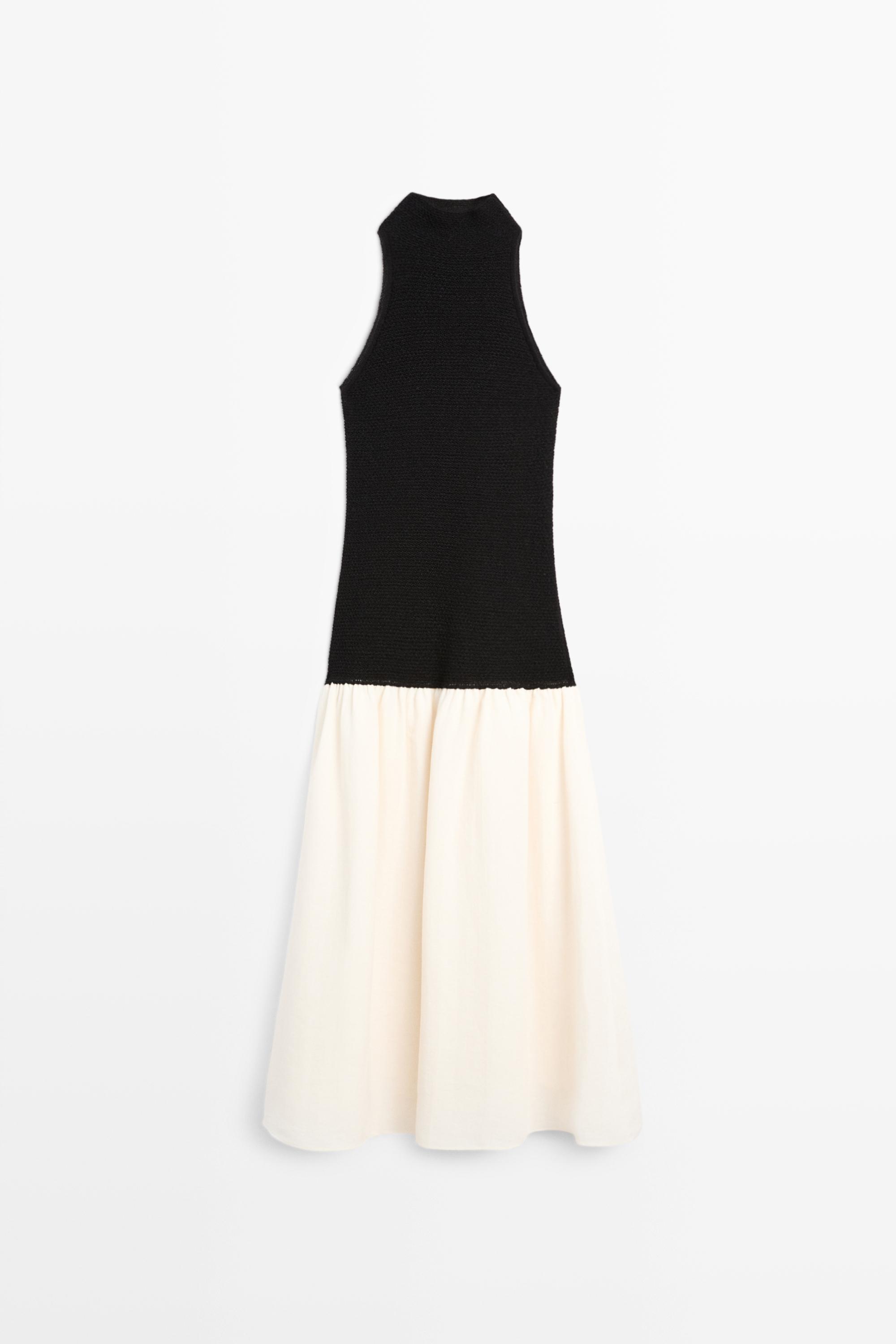 Combined midi dress — BLACK