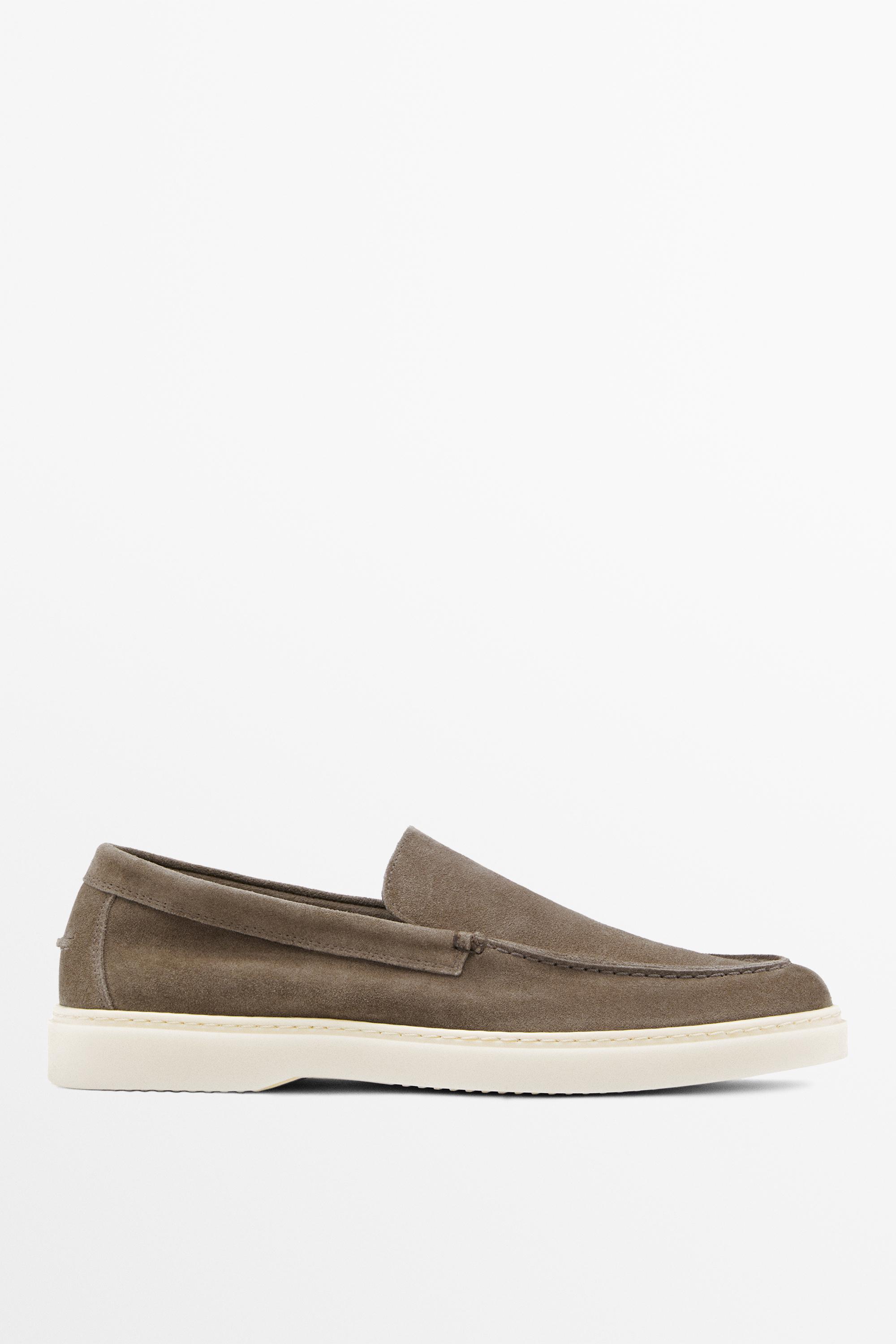 Split suede leather moc toe loafer