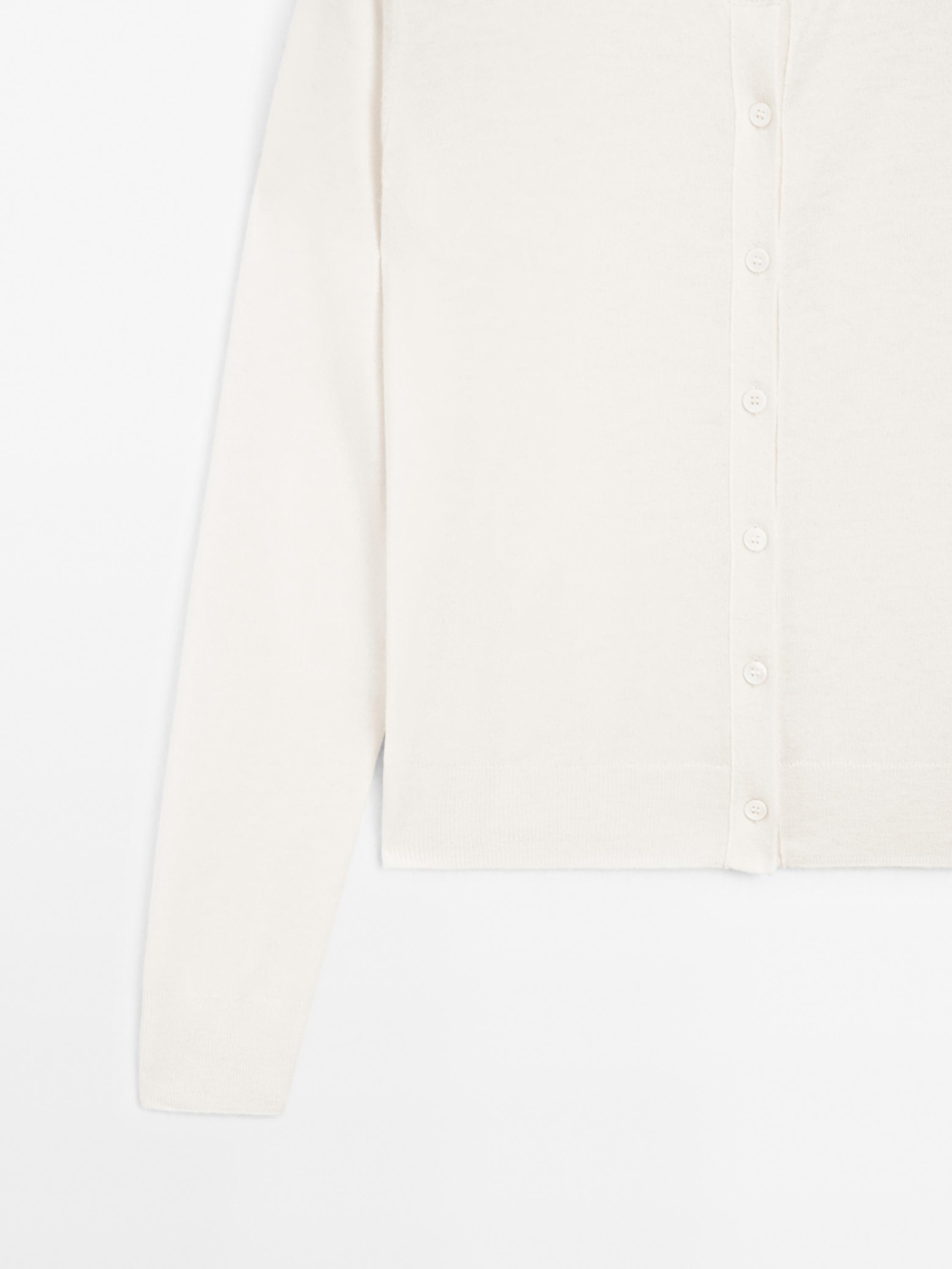 Wool blend knit cardigan with crew neck