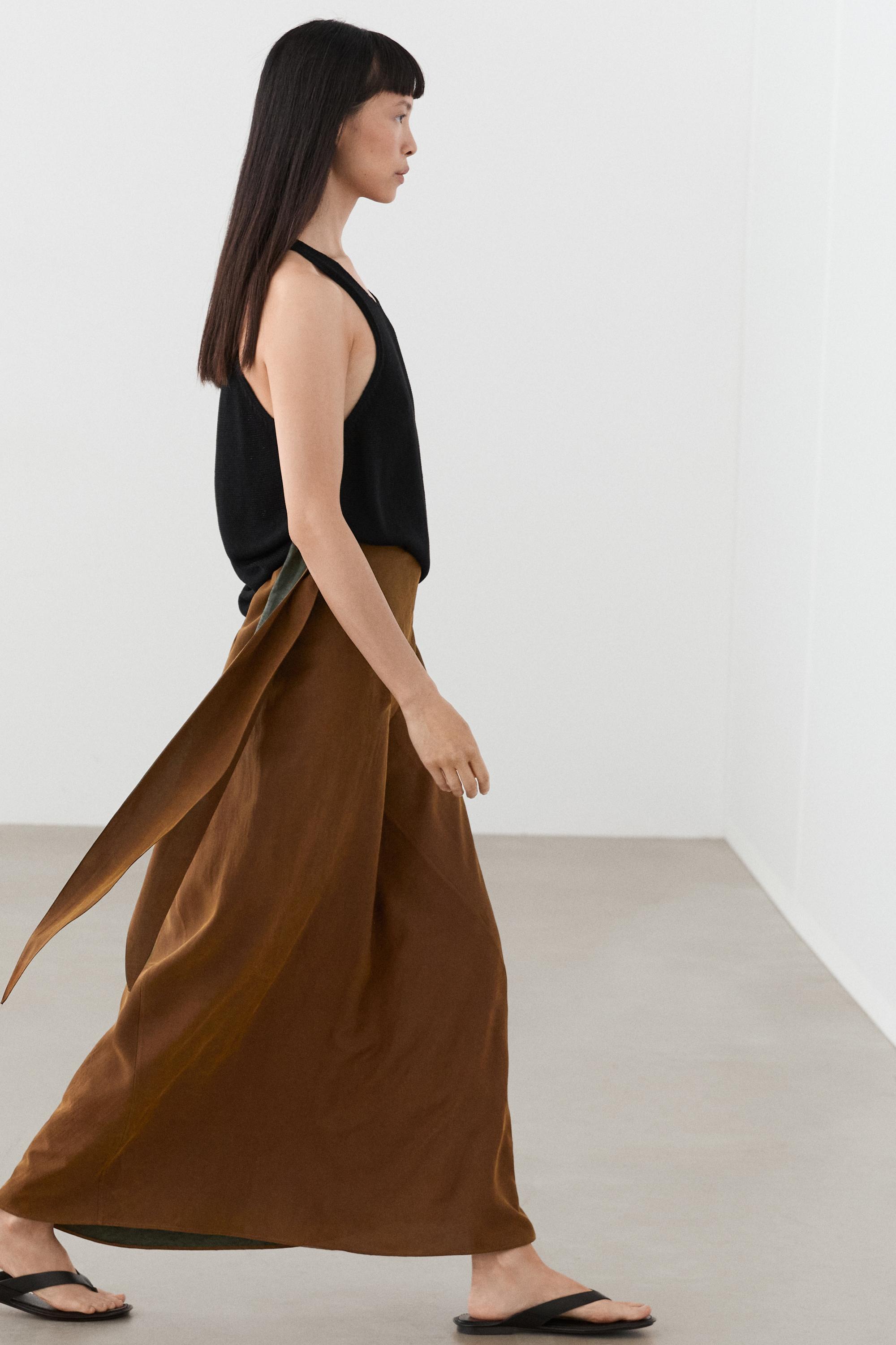 Midi skirt with pareo tie detail — BEIGE