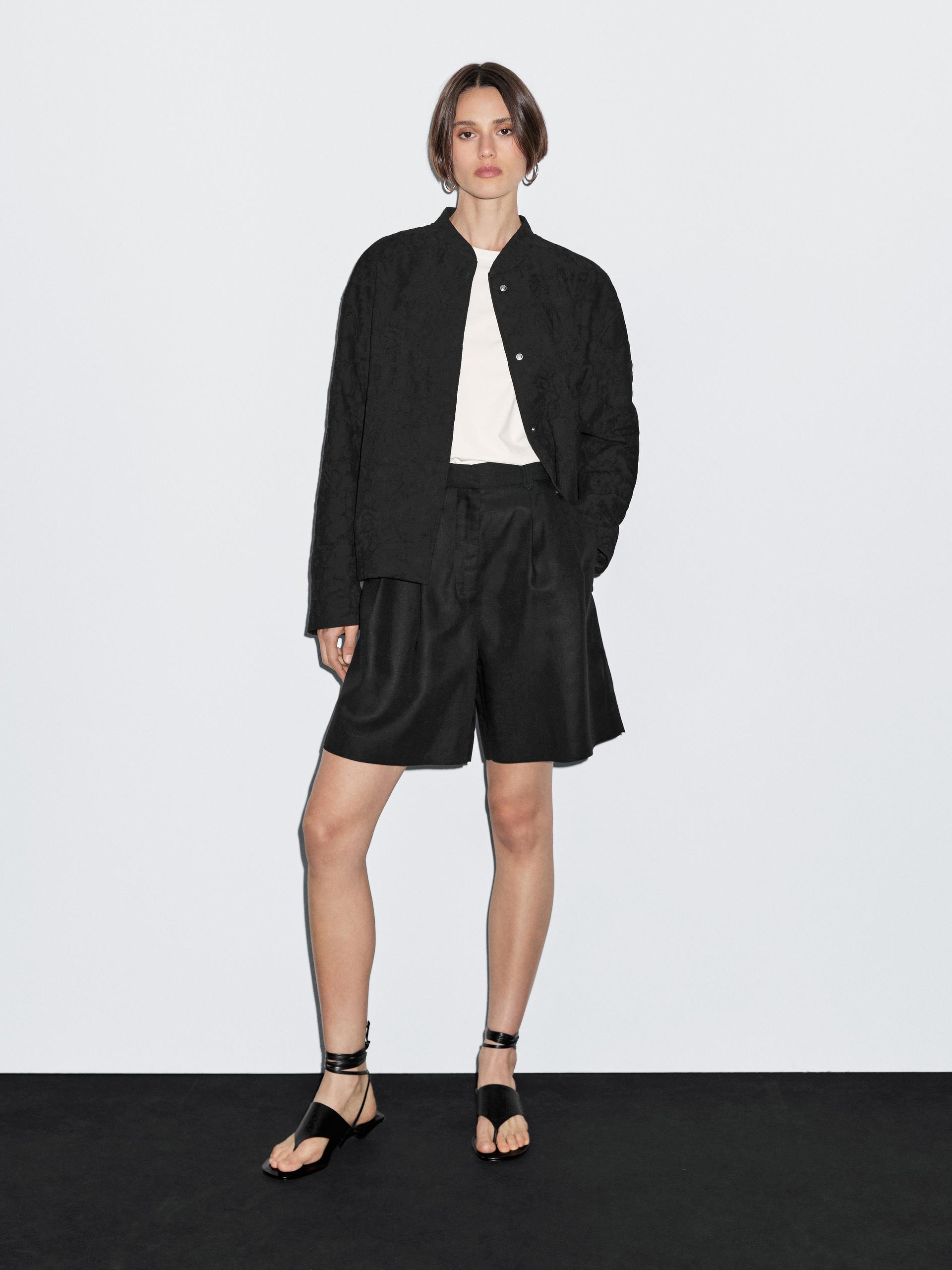 Chaqueta Bomber Oversize 100% Algodón - Negro - M - Massimo Dutti - Mujer